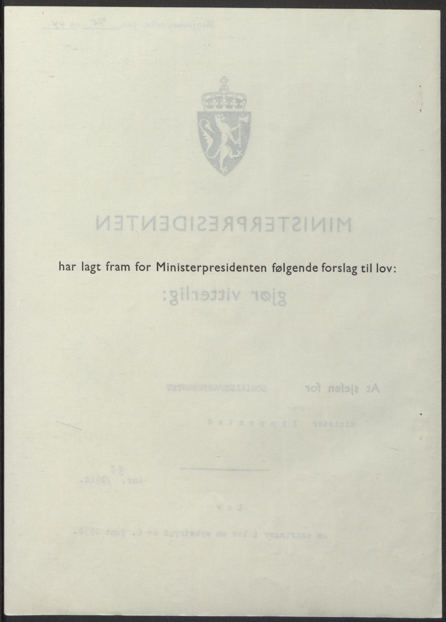 NS-administrasjonen 1940-1945 (Statsrådsekretariatet, de kommisariske statsråder mm), RA/S-4279/D/Db/L0100: Lover, 1944, s. 156