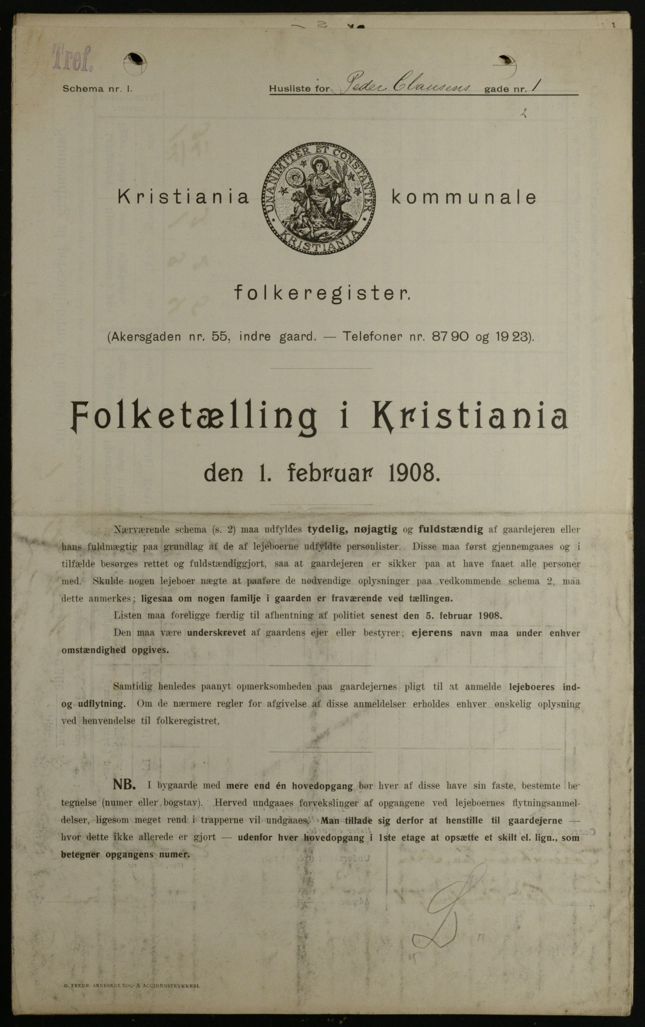 OBA, Kommunal folketelling 1.2.1908 for Kristiania kjøpstad, 1908, s. 70574