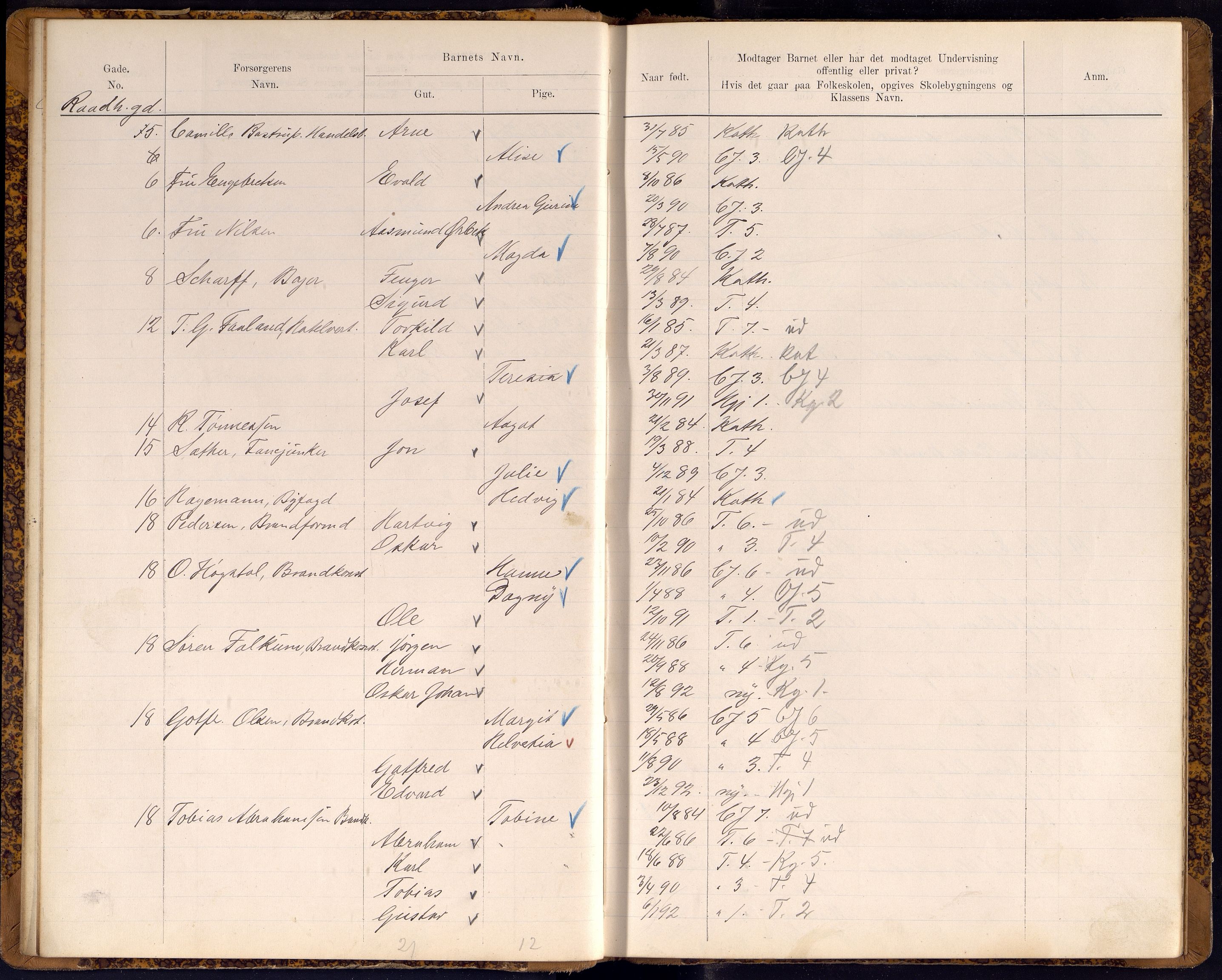 Kristiansand By - Skolekommisjonen/ -Styret, IKAV/1001KG510/J/Jb/L0009: Barnetelling, 1899