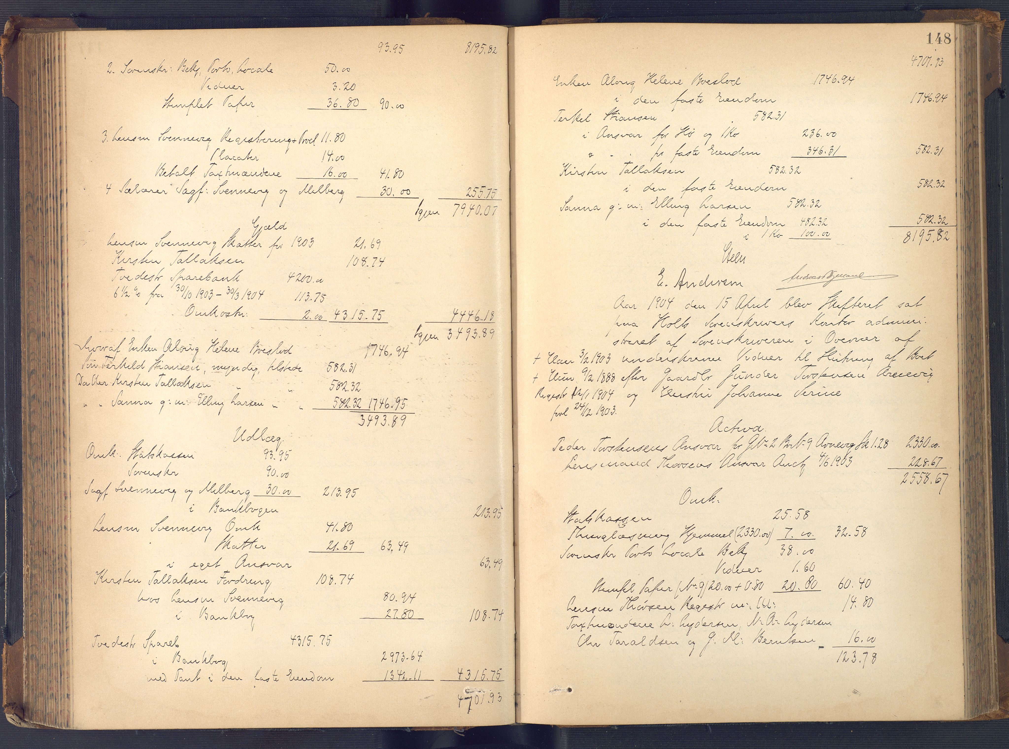 Holt sorenskriveri, AV/SAK-1221-0002/H/Hc/L0036: Skifteutlodningsprotokoll nr. 11, 1896-1911, s. 147b-148a