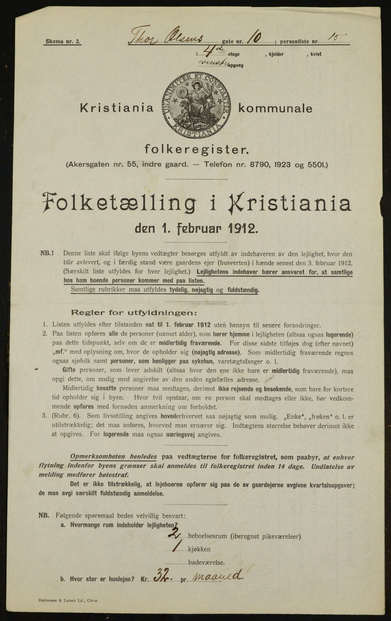 OBA, Kommunal folketelling 1.2.1912 for Kristiania, 1912, s. 109499