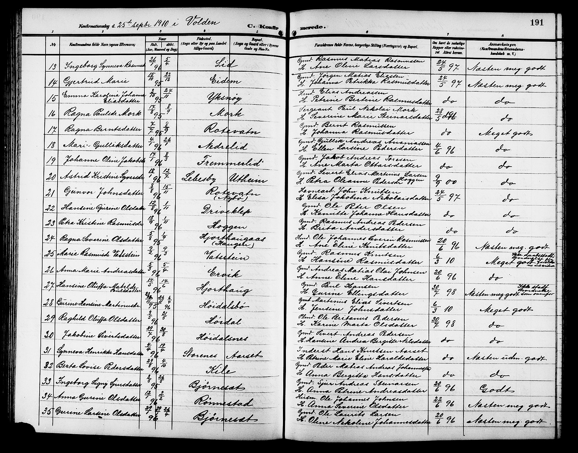 Ministerialprotokoller, klokkerbøker og fødselsregistre - Møre og Romsdal, AV/SAT-A-1454/511/L0159: Klokkerbok nr. 511C05, 1902-1920, s. 191