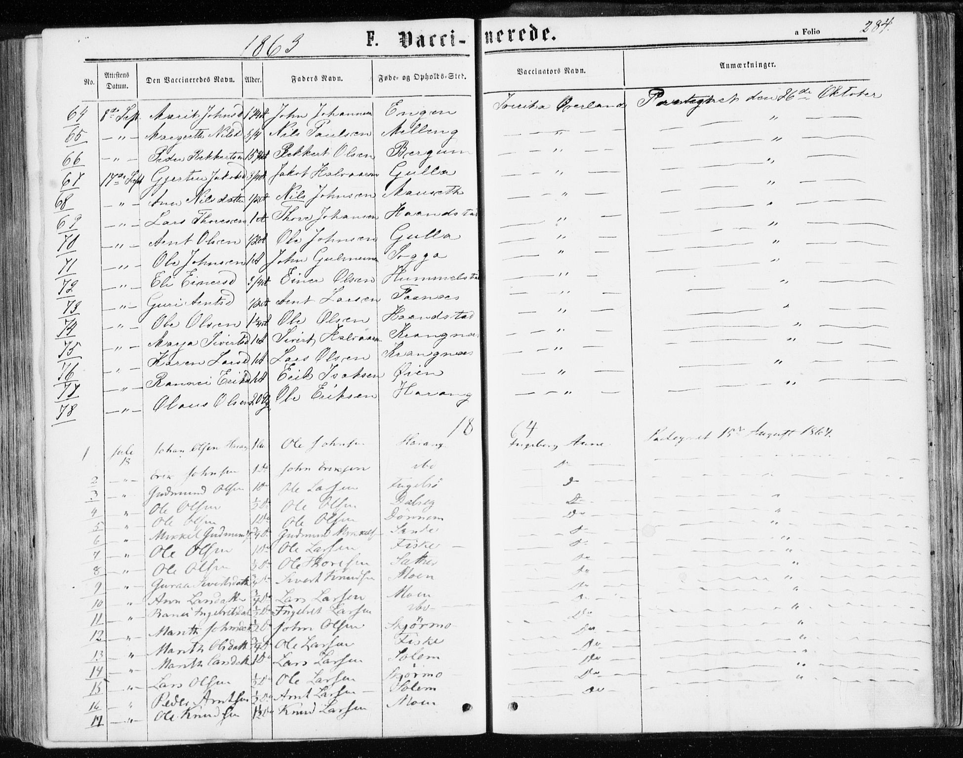 Ministerialprotokoller, klokkerbøker og fødselsregistre - Møre og Romsdal, SAT/A-1454/595/L1045: Ministerialbok nr. 595A07, 1863-1873, s. 284