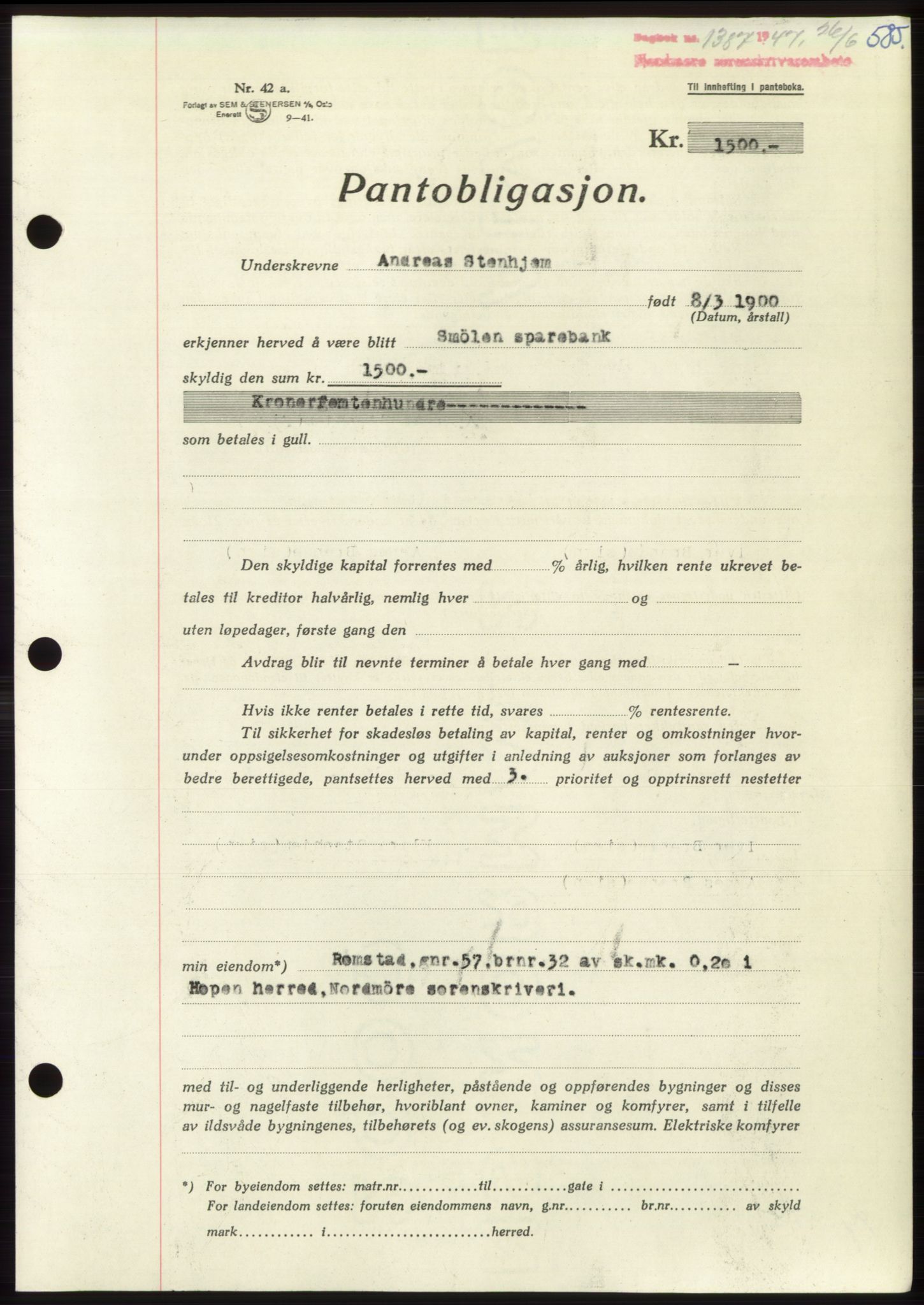 Nordmøre sorenskriveri, AV/SAT-A-4132/1/2/2Ca: Pantebok nr. B96, 1947-1947, Dagboknr: 1387/1947