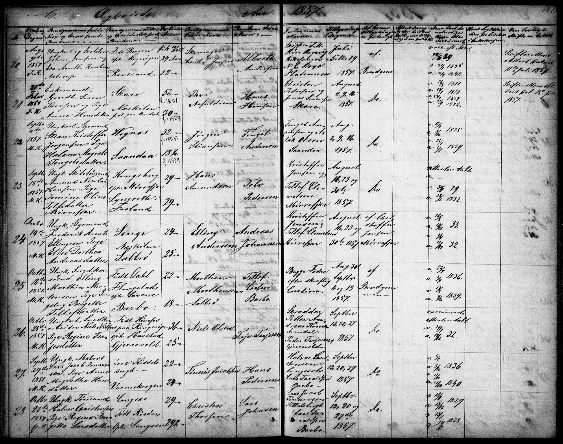 Tromøy sokneprestkontor, AV/SAK-1111-0041/F/Fb/L0002: Klokkerbok nr. B 2, 1851-1858, s. 167