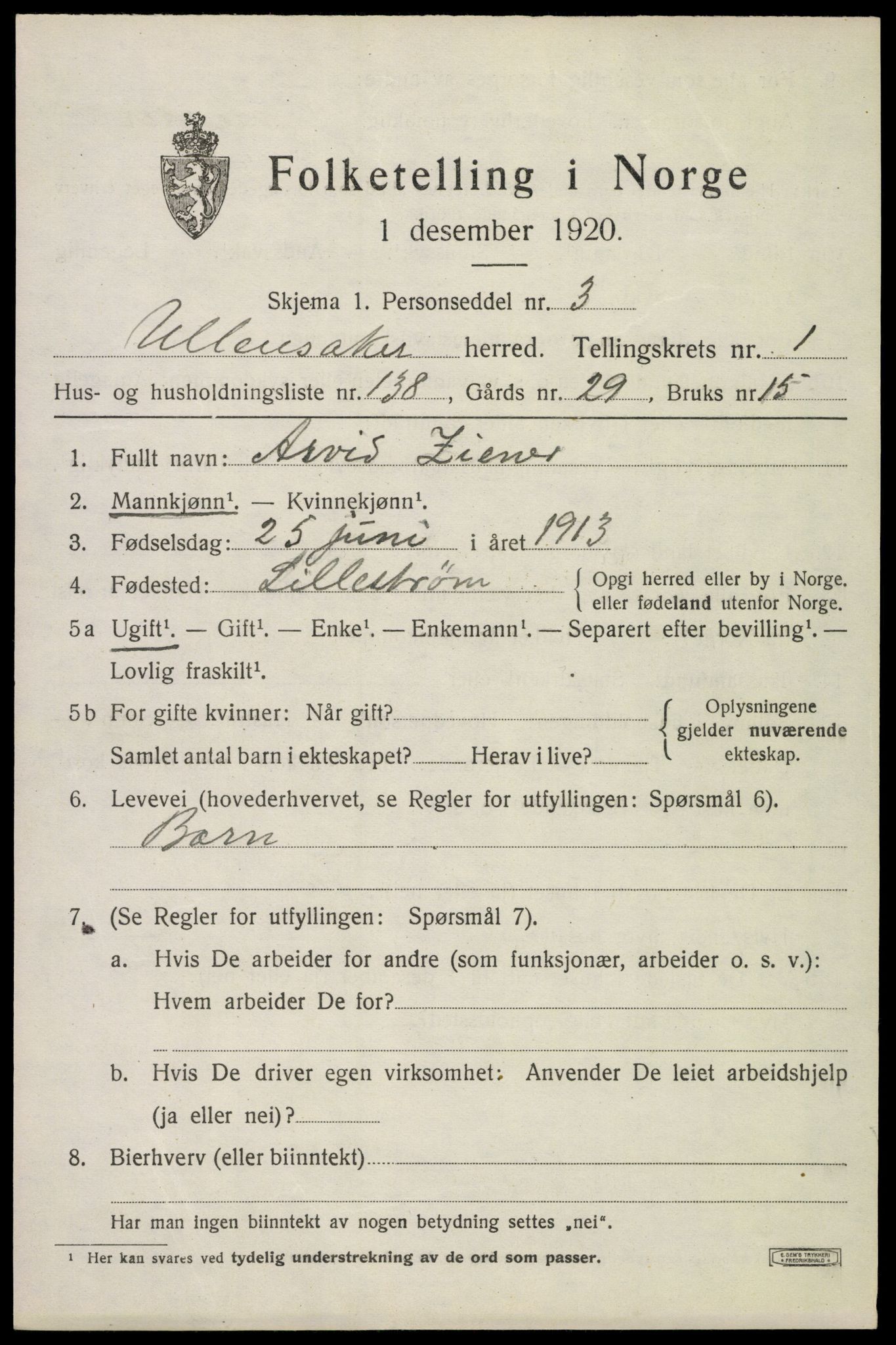 SAO, Folketelling 1920 for 0235 Ullensaker herred, 1920, s. 4187