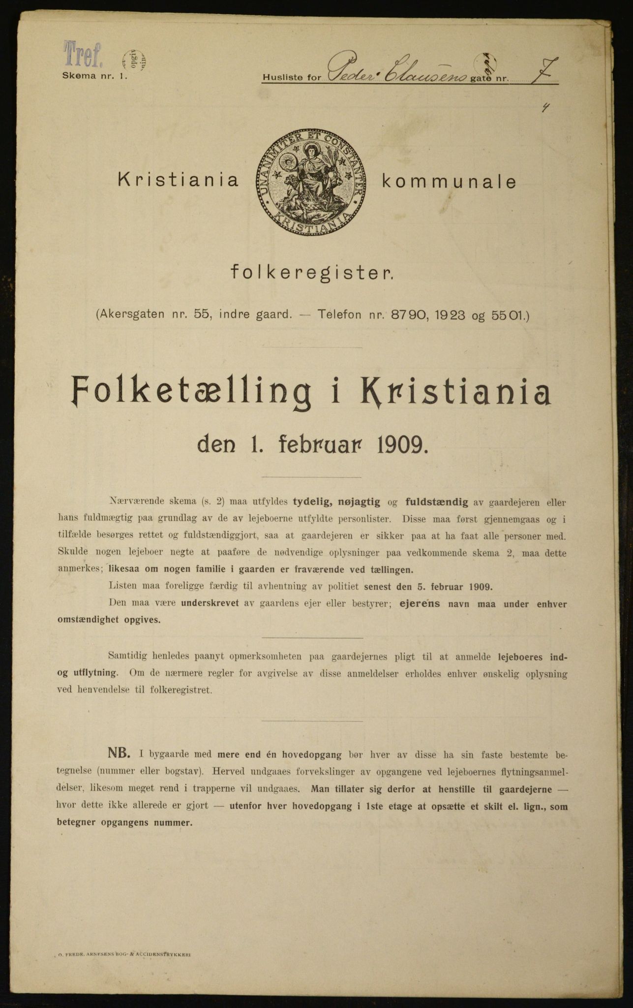 OBA, Kommunal folketelling 1.2.1909 for Kristiania kjøpstad, 1909, s. 71367