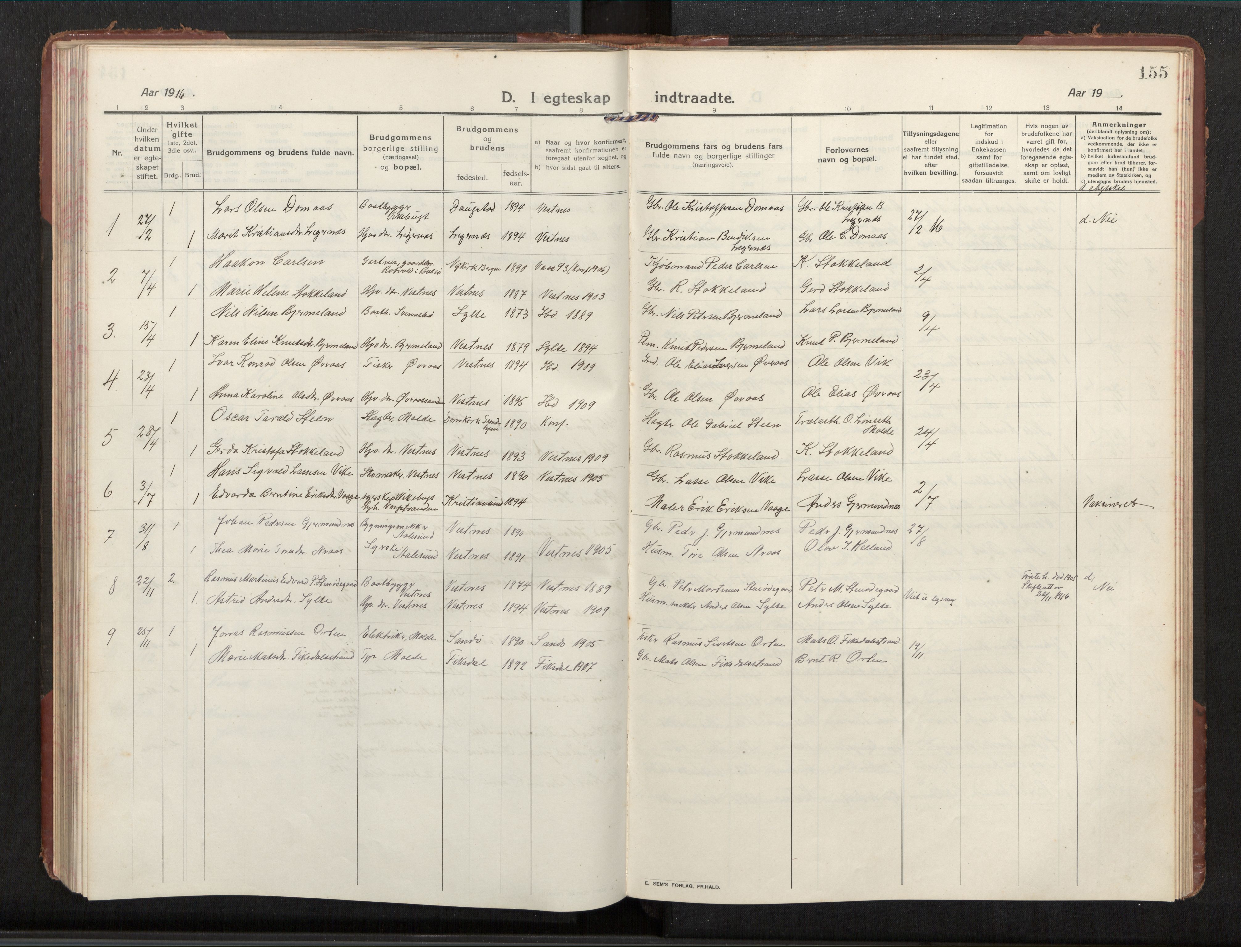 Ministerialprotokoller, klokkerbøker og fødselsregistre - Møre og Romsdal, AV/SAT-A-1454/539/L0536a: Klokkerbok nr. 539C03, 1912-1936, s. 155