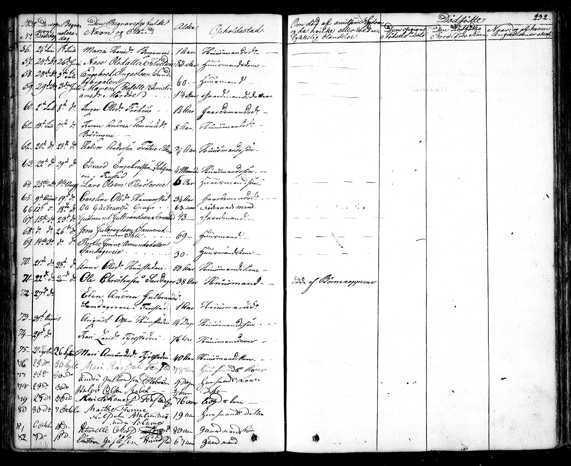 Nes prestekontor Kirkebøker, AV/SAO-A-10410/F/Fa/L0006: Ministerialbok nr. I 6, 1833-1845, s. 232