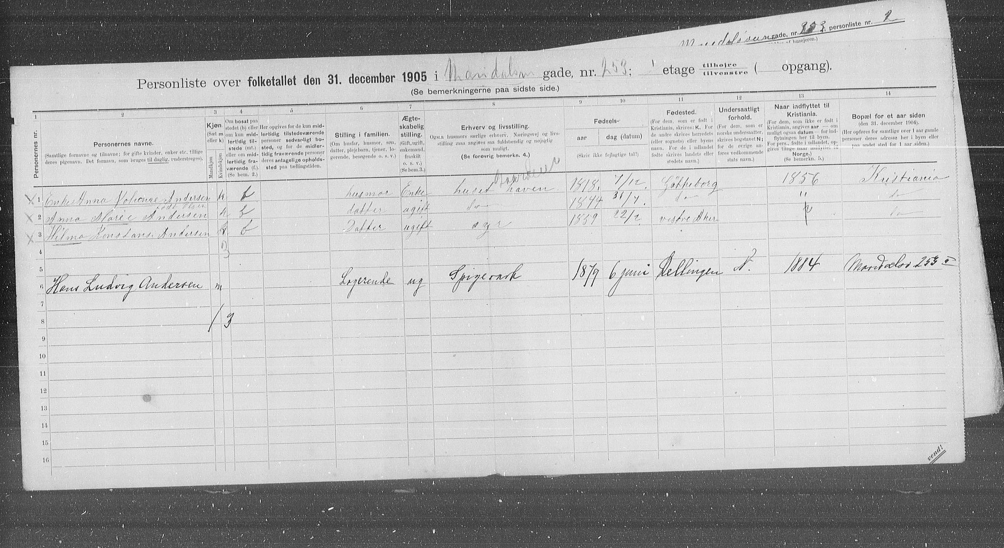 OBA, Kommunal folketelling 31.12.1905 for Kristiania kjøpstad, 1905, s. 32889