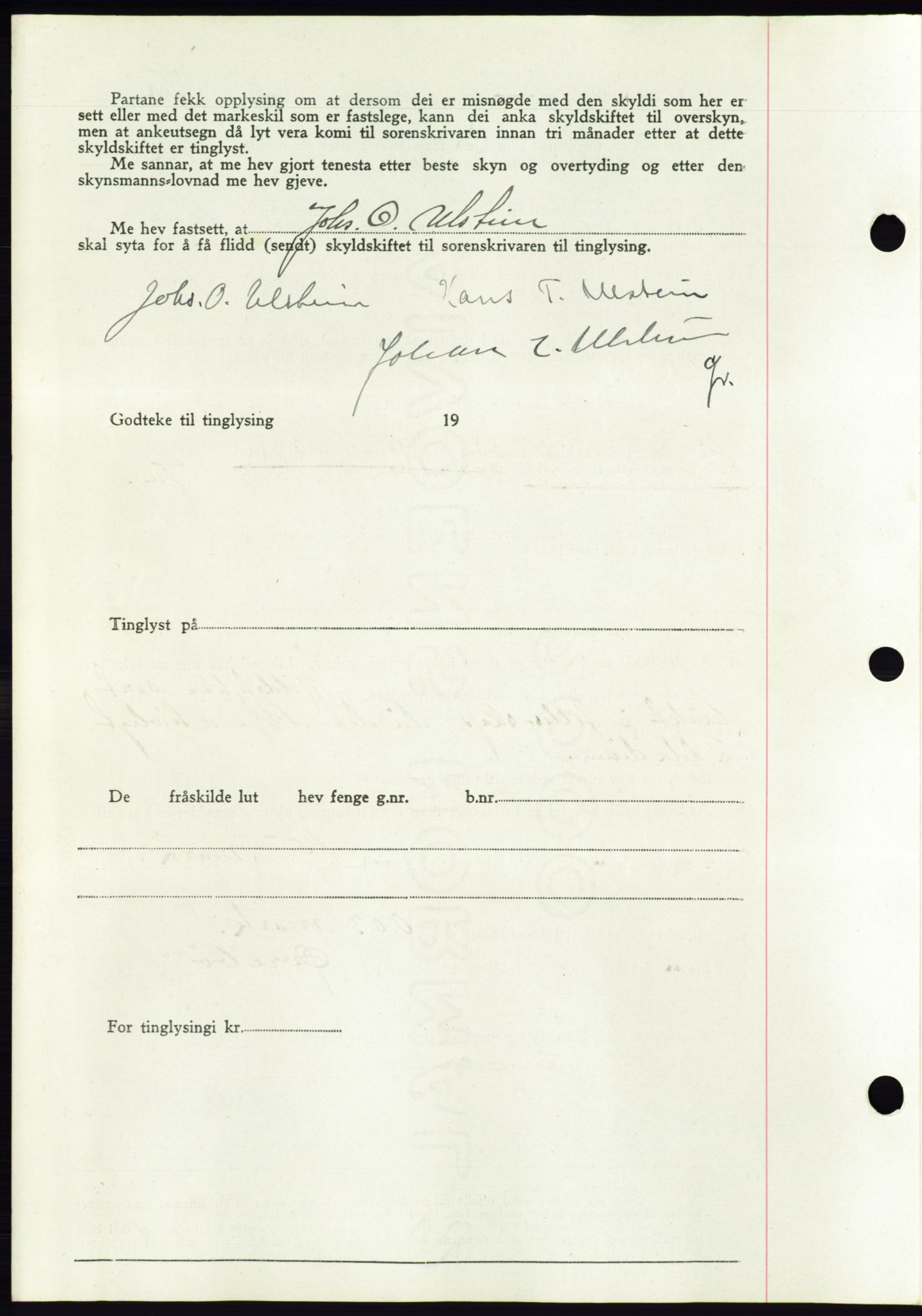 Søre Sunnmøre sorenskriveri, AV/SAT-A-4122/1/2/2C/L0075: Pantebok nr. 1A, 1943-1943, Dagboknr: 315/1943