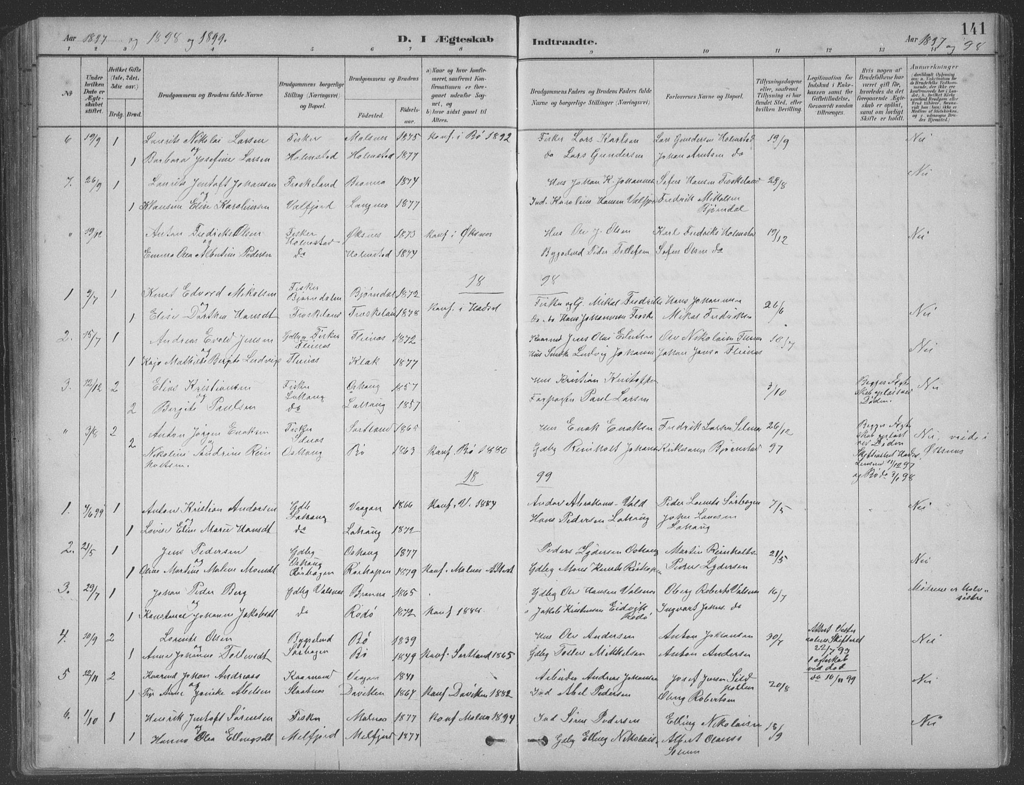 Ministerialprotokoller, klokkerbøker og fødselsregistre - Nordland, SAT/A-1459/890/L1290: Klokkerbok nr. 890C01, 1882-1911, s. 141