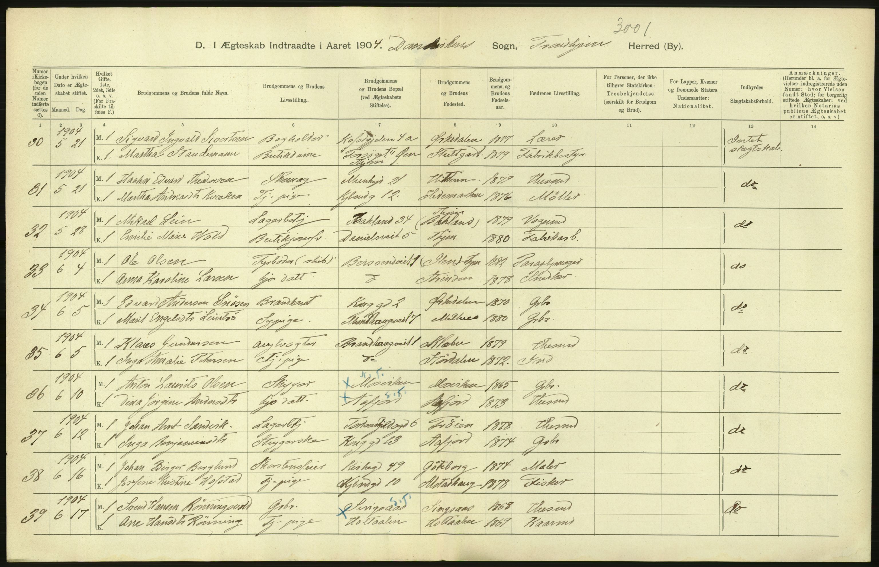 Statistisk sentralbyrå, Sosiodemografiske emner, Befolkning, AV/RA-S-2228/D/Df/Dfa/Dfab/L0018: Trondhjem: Fødte, gifte, døde., 1904, s. 158