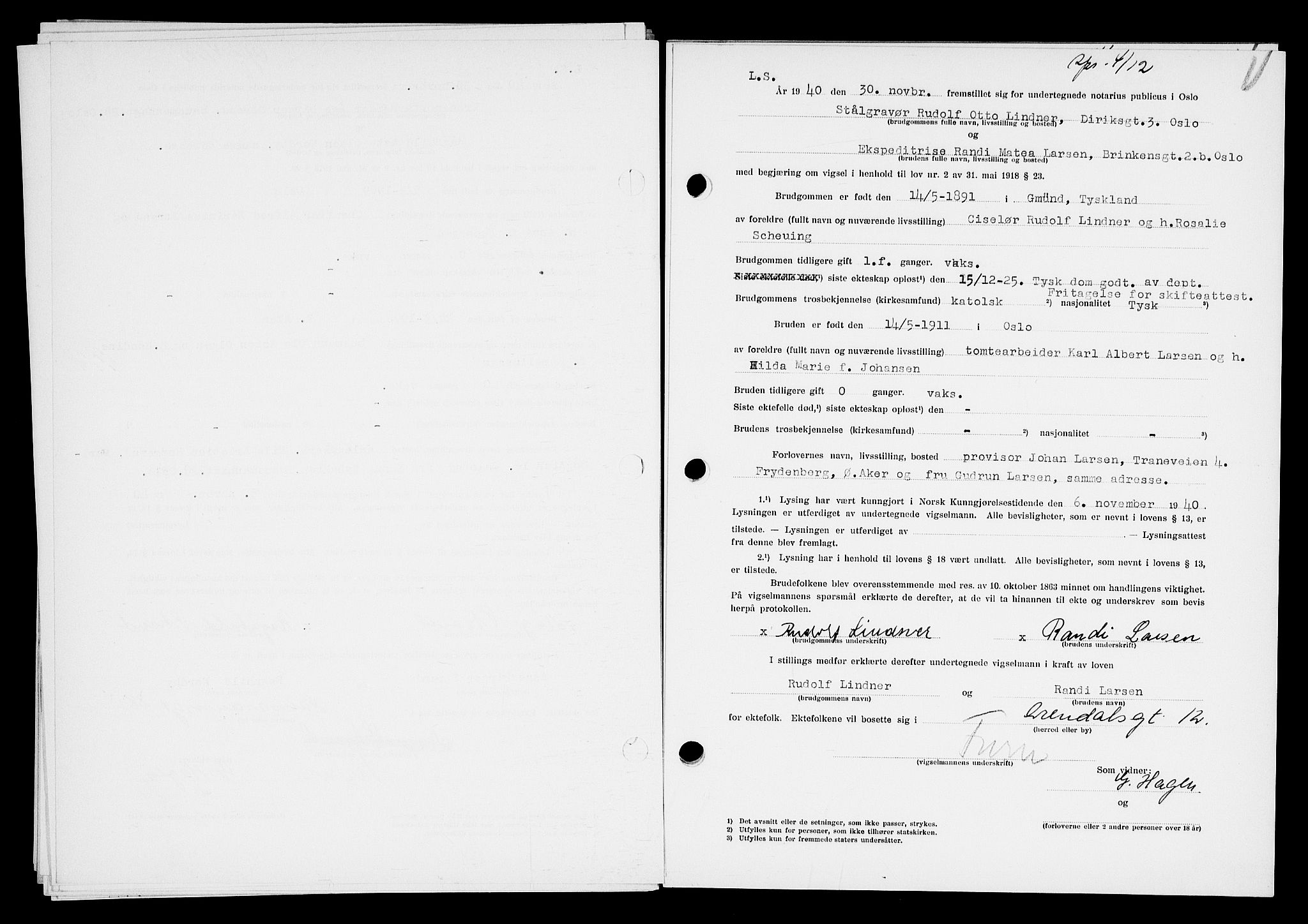 Oslo byfogd avd. I, SAO/A-10220/L/Lb/Lbb/L0036: Notarialprotokoll, rekke II: Vigsler, 1940-1941