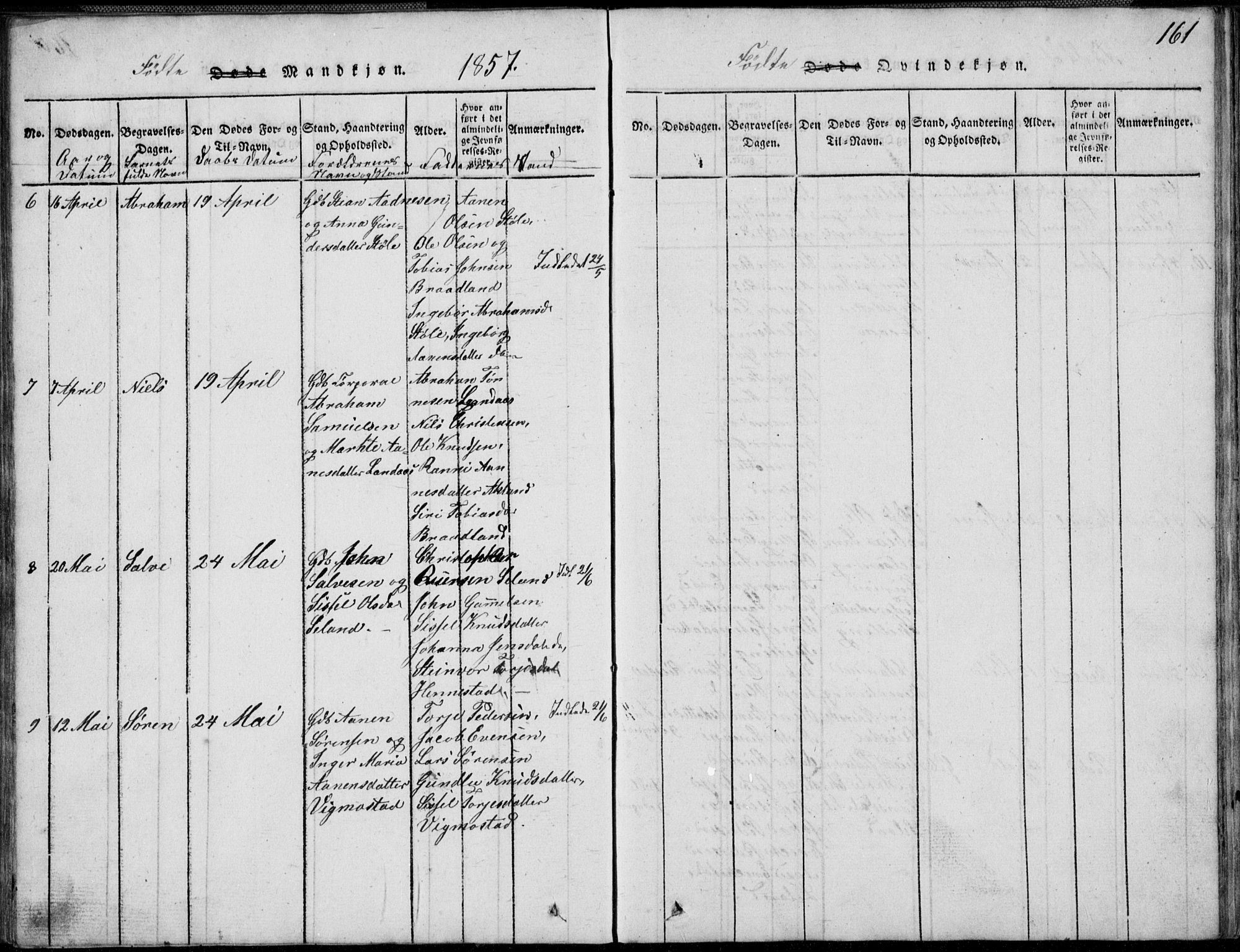 Nord-Audnedal sokneprestkontor, AV/SAK-1111-0032/F/Fb/Fbb/L0001: Klokkerbok nr. B 1, 1816-1858, s. 161