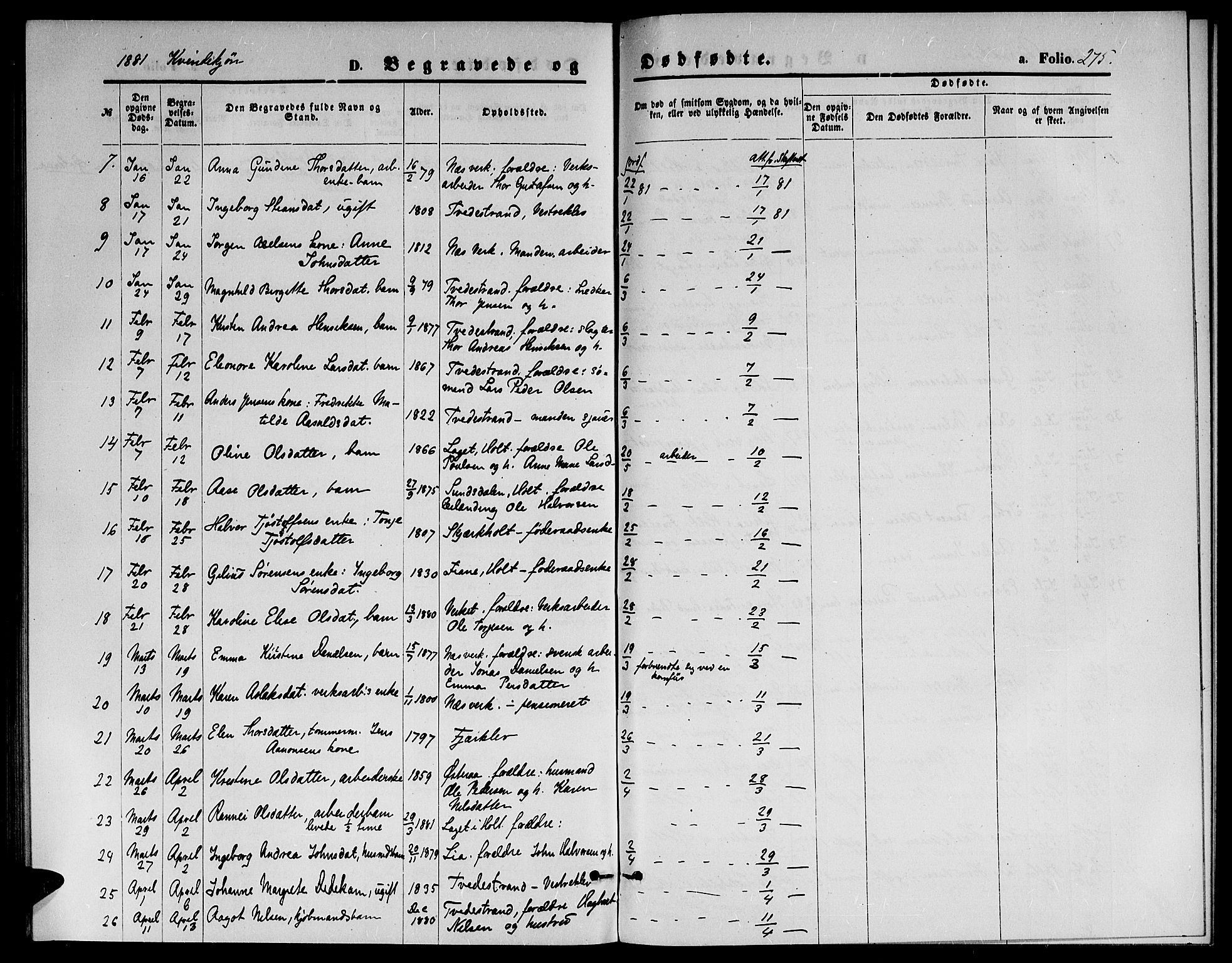Holt sokneprestkontor, AV/SAK-1111-0021/F/Fb/L0009: Klokkerbok nr. B 9, 1871-1883, s. 275