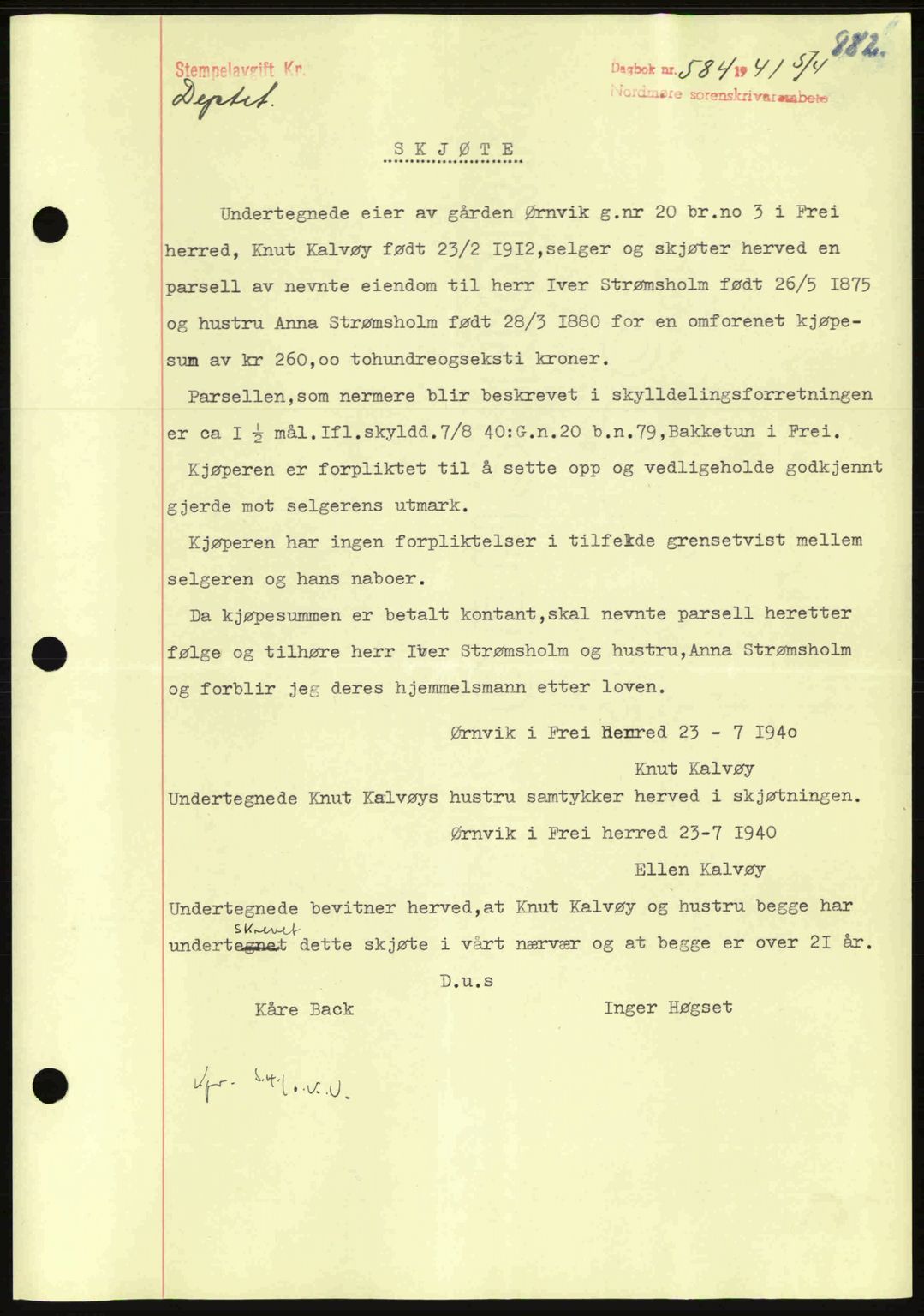 Nordmøre sorenskriveri, SAT/A-4132/1/2/2Ca: Pantebok nr. A89, 1940-1941, Dagboknr: 584/1941