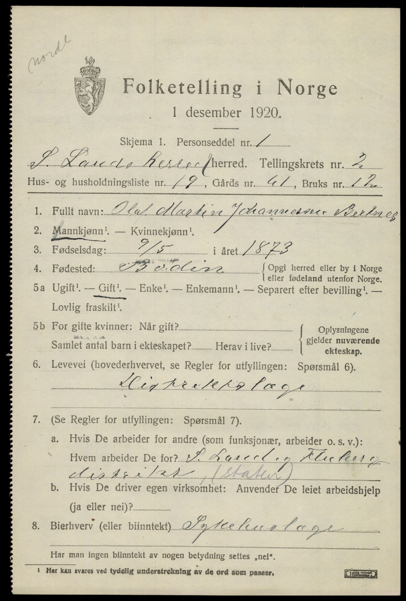 SAH, Folketelling 1920 for 0536 Søndre Land herred, 1920, s. 2425