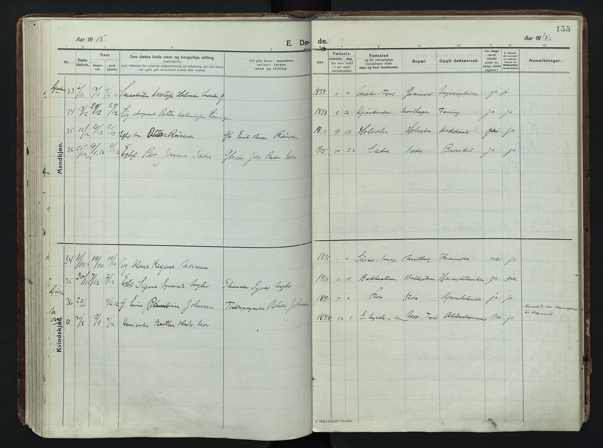 Trysil prestekontor, AV/SAH-PREST-046/H/Ha/Haa/L0014: Ministerialbok nr. 14, 1912-1923, s. 155