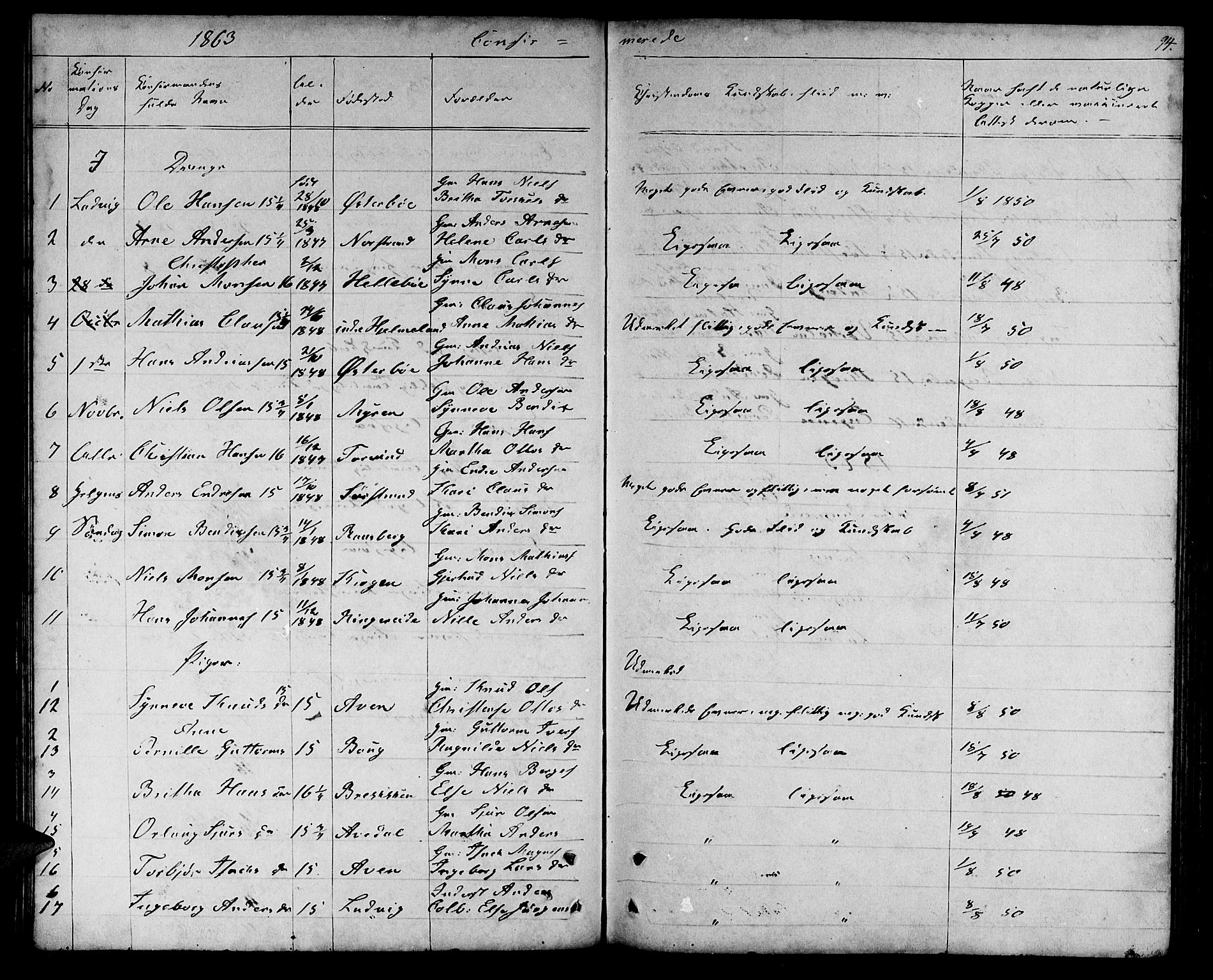 Lavik sokneprestembete, AV/SAB-A-80901: Klokkerbok nr. A 1, 1854-1881, s. 94