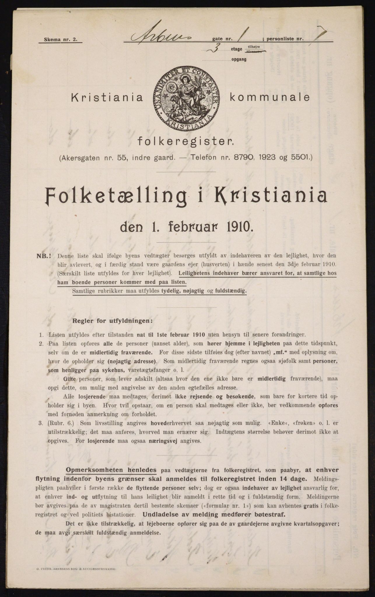 OBA, Kommunal folketelling 1.2.1910 for Kristiania, 1910, s. 1407