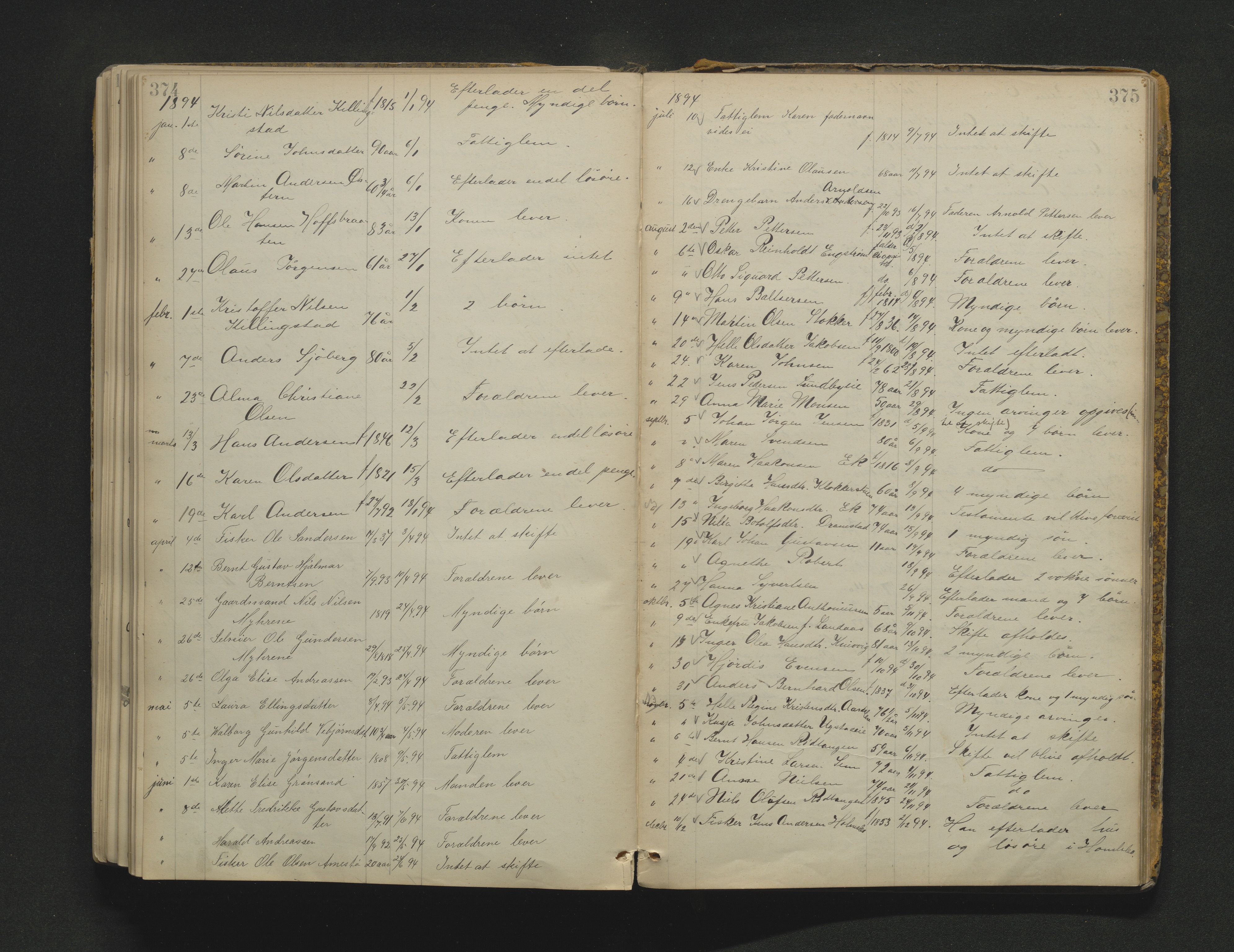 Lier, Røyken og Hurum sorenskriveri, AV/SAKO-A-89/H/Ha/L0001: Dødsfallsprotokoll 1, 1887-1913, s. 374-375