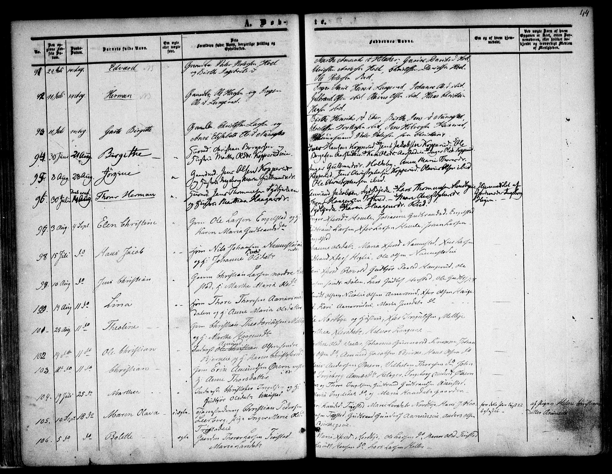 Nannestad prestekontor Kirkebøker, AV/SAO-A-10414a/F/Fa/L0011: Ministerialbok nr. I 11, 1850-1859, s. 44