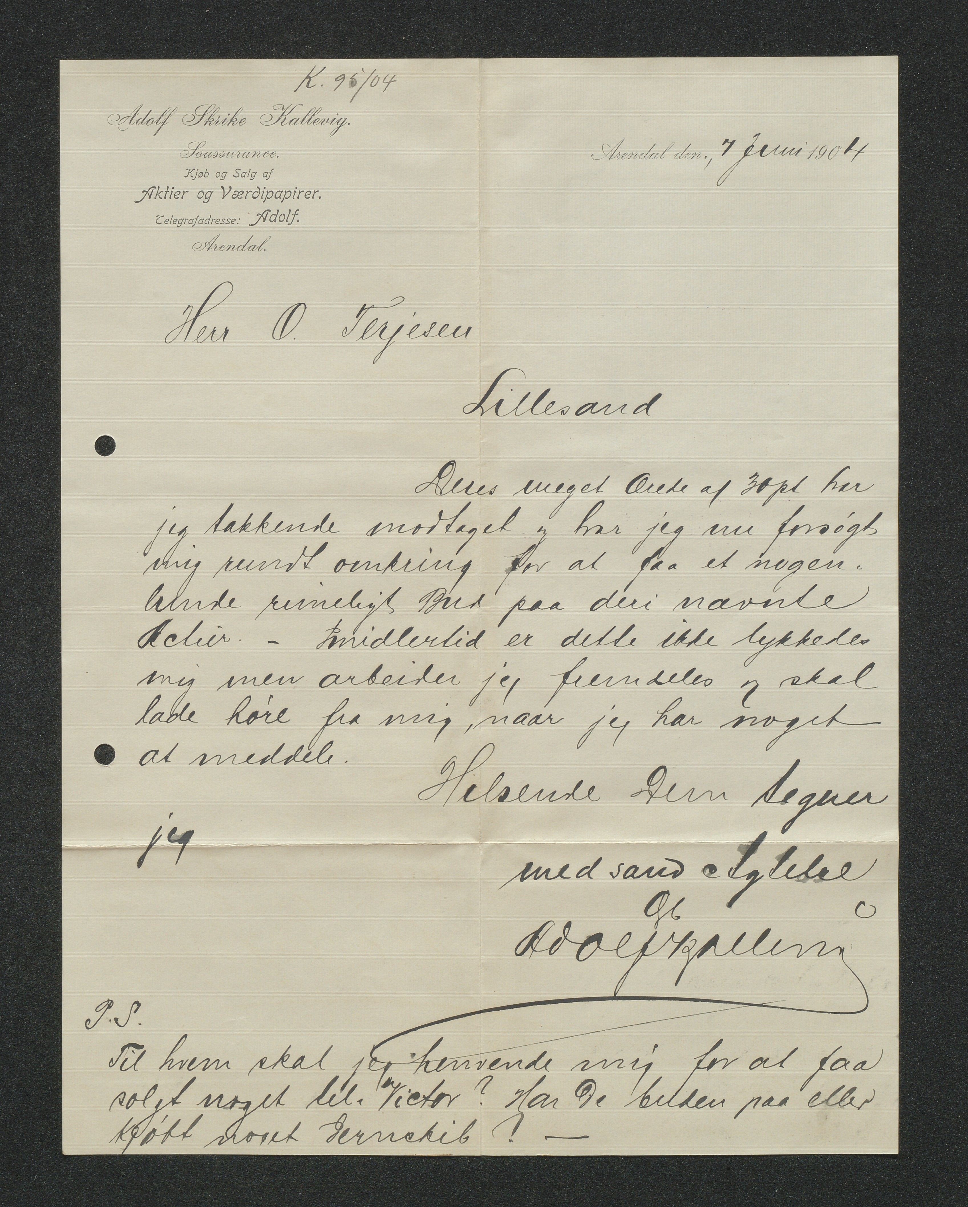 O. Terjesens rederi, AAKS/PA-2525/E/E01/L0013: Korrespondanse, 1904-1905