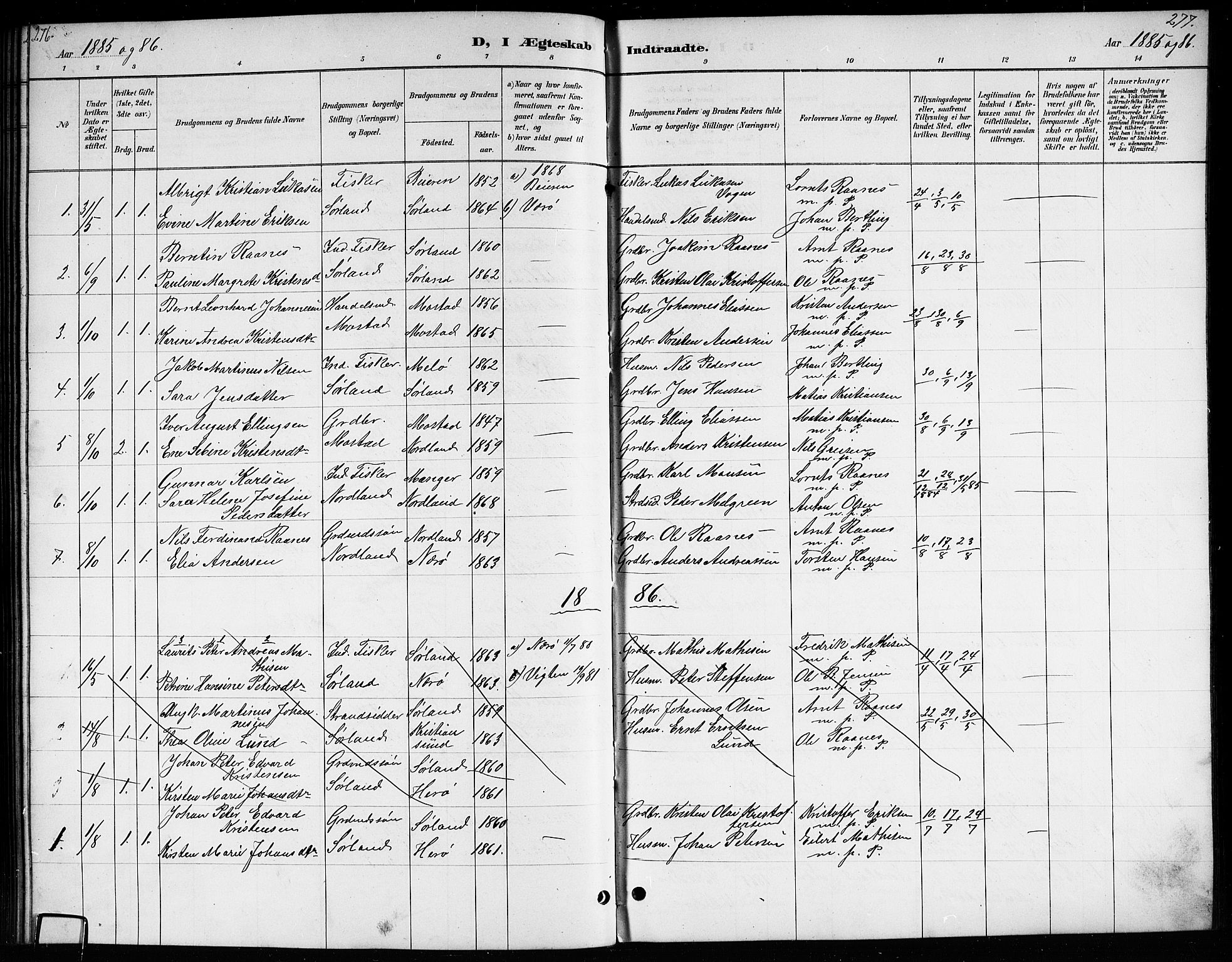 Ministerialprotokoller, klokkerbøker og fødselsregistre - Nordland, AV/SAT-A-1459/807/L0123: Klokkerbok nr. 807C01, 1884-1910, s. 276-277