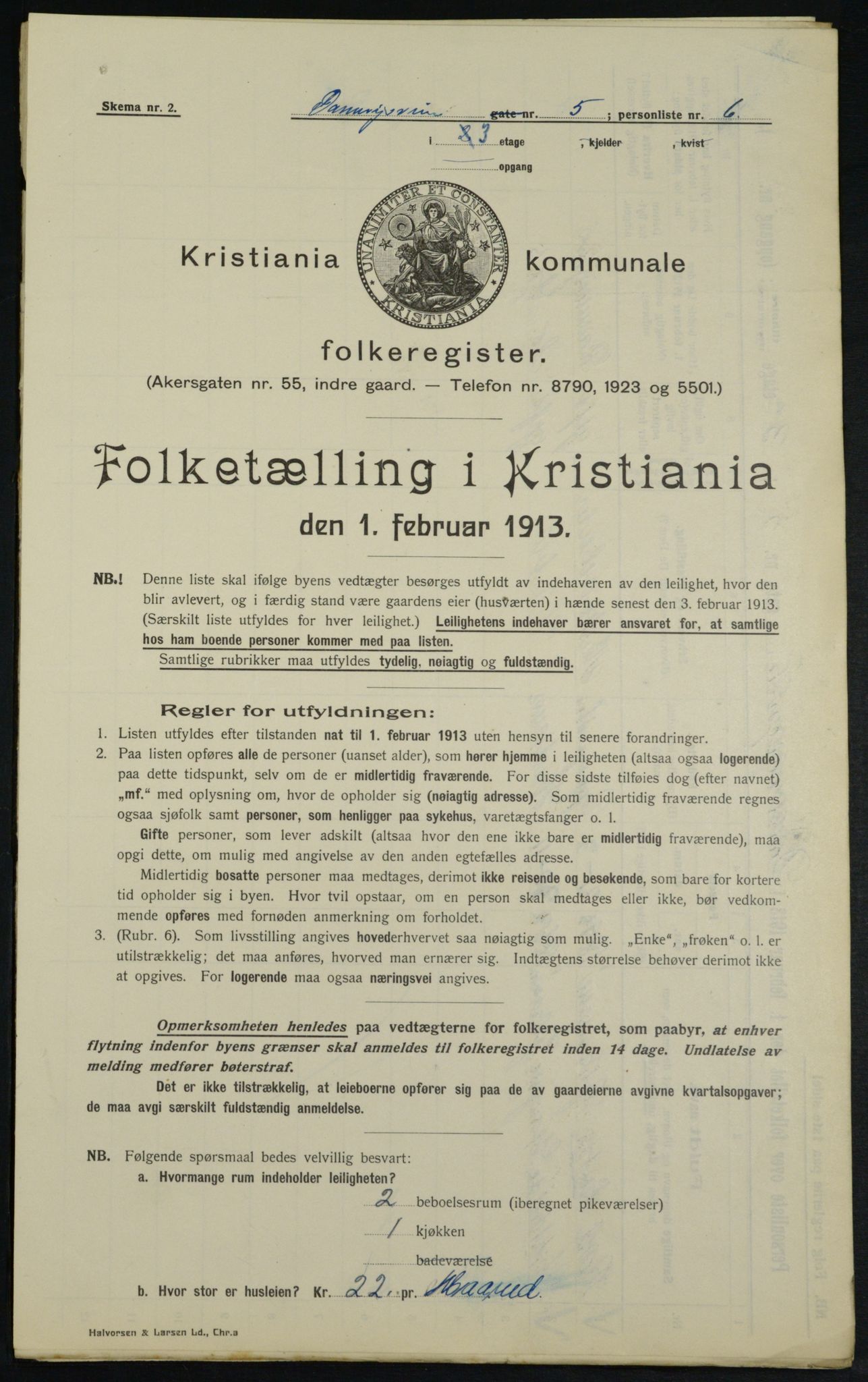 OBA, Kommunal folketelling 1.2.1913 for Kristiania, 1913, s. 15127