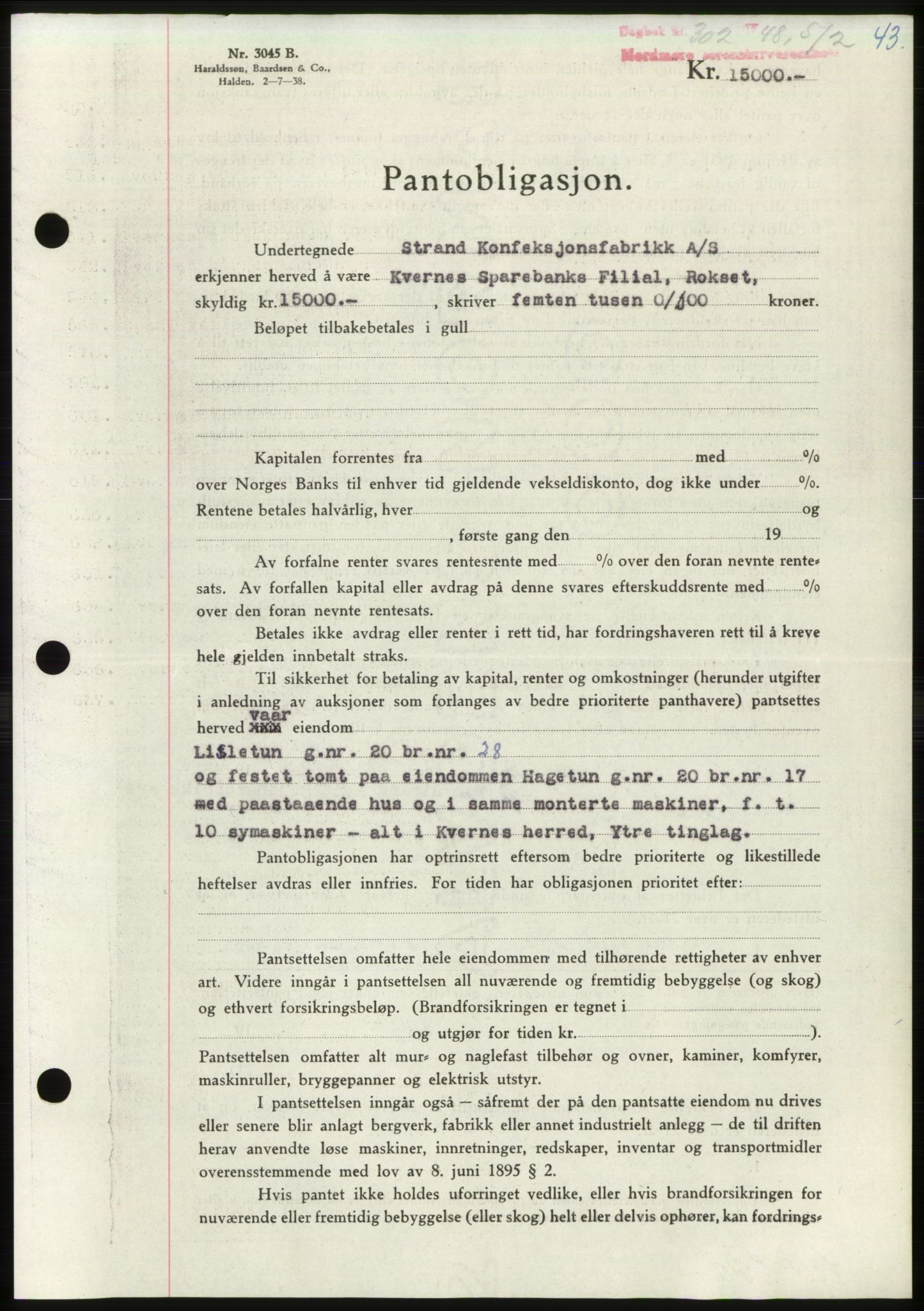 Nordmøre sorenskriveri, SAT/A-4132/1/2/2Ca: Pantebok nr. B98, 1948-1948, Dagboknr: 302/1948