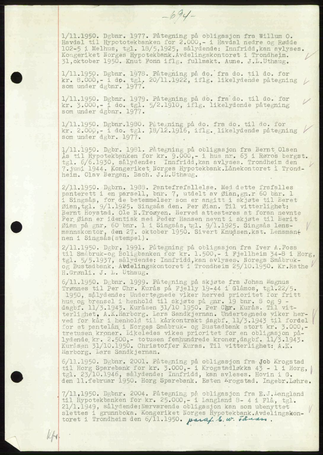 Gauldal sorenskriveri, SAT/A-0014/1/2/2C: Pantebok nr. A11, 1950-1950, Dagboknr: 1977/1950