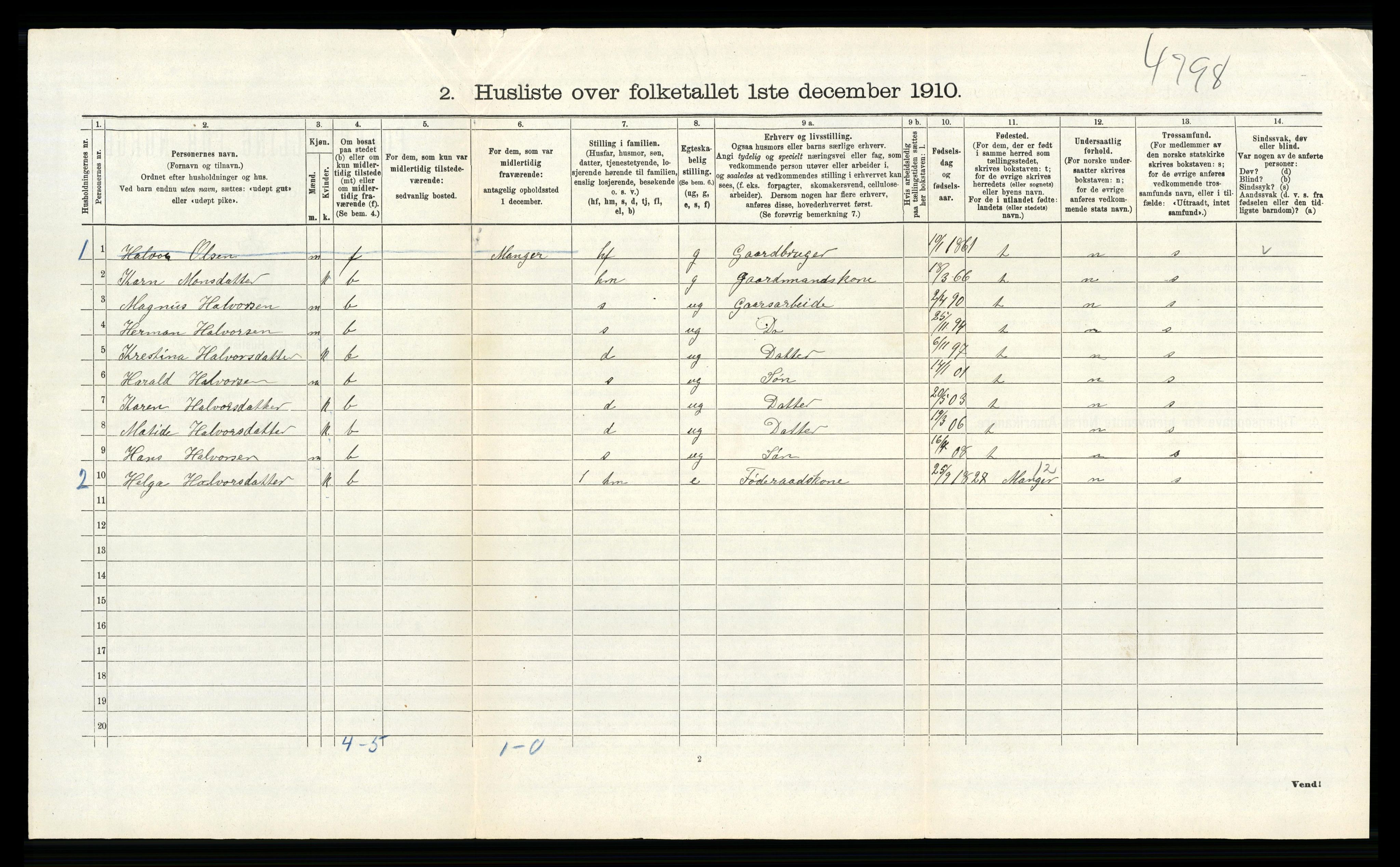 RA, Folketelling 1910 for 1257 Alversund herred, 1910, s. 537