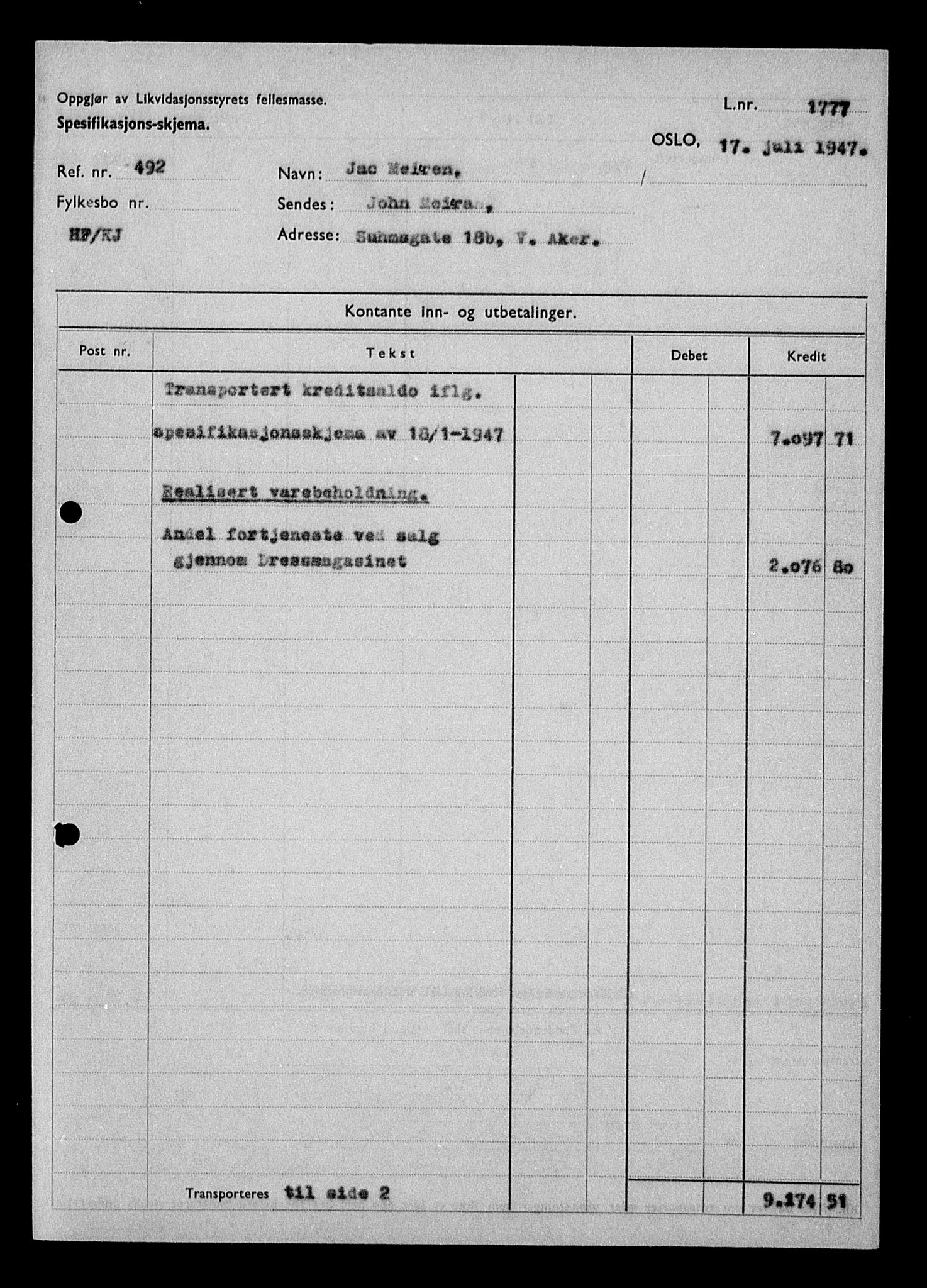 Justisdepartementet, Tilbakeføringskontoret for inndratte formuer, AV/RA-S-1564/H/Hc/Hcc/L0963: --, 1945-1947, s. 225