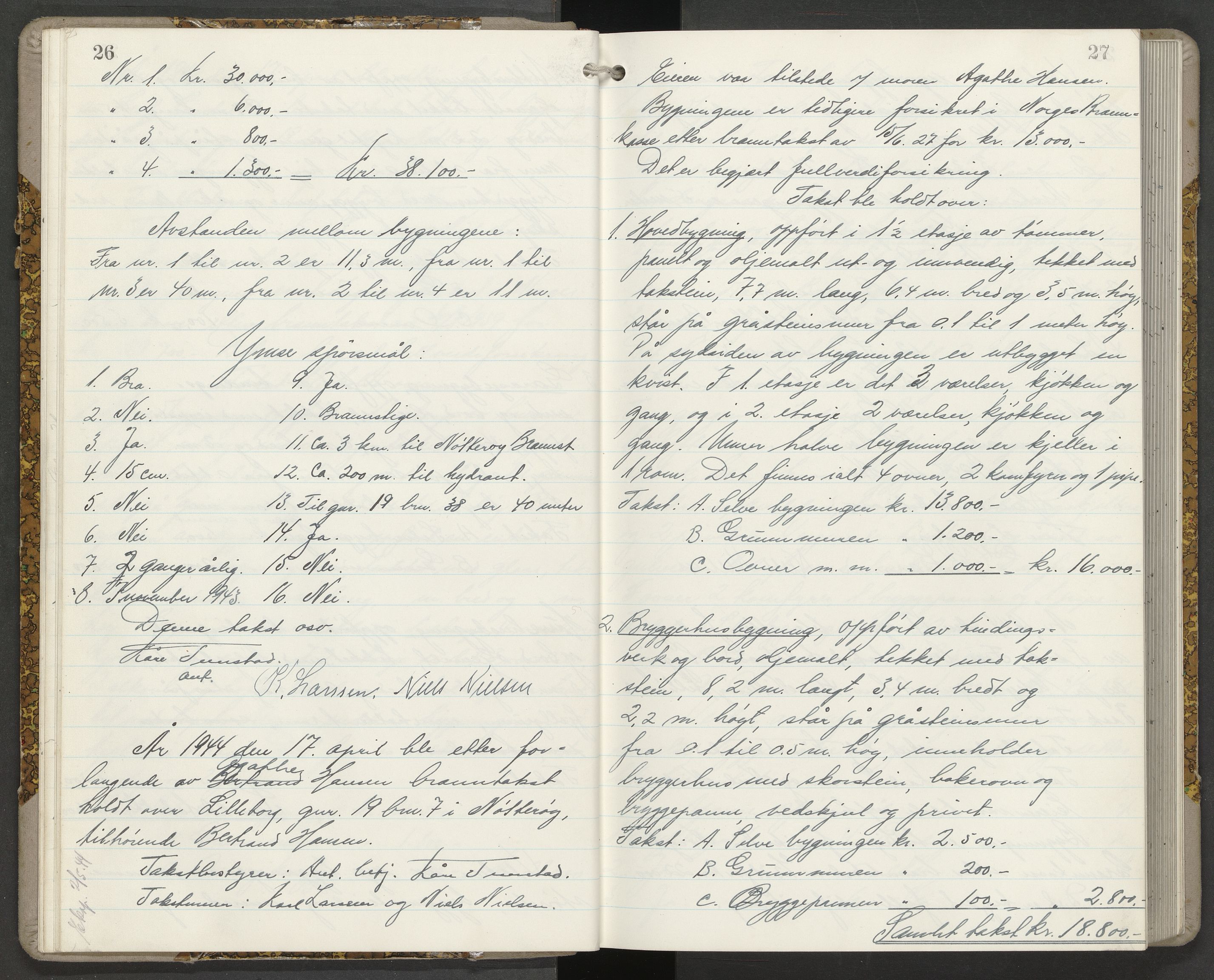 Nøtterøy lensmannskontor, AV/SAKO-A-540/Y/Yg/Yga/L0022: Branntakstprotokoll, 1944-1945, s. 26-27