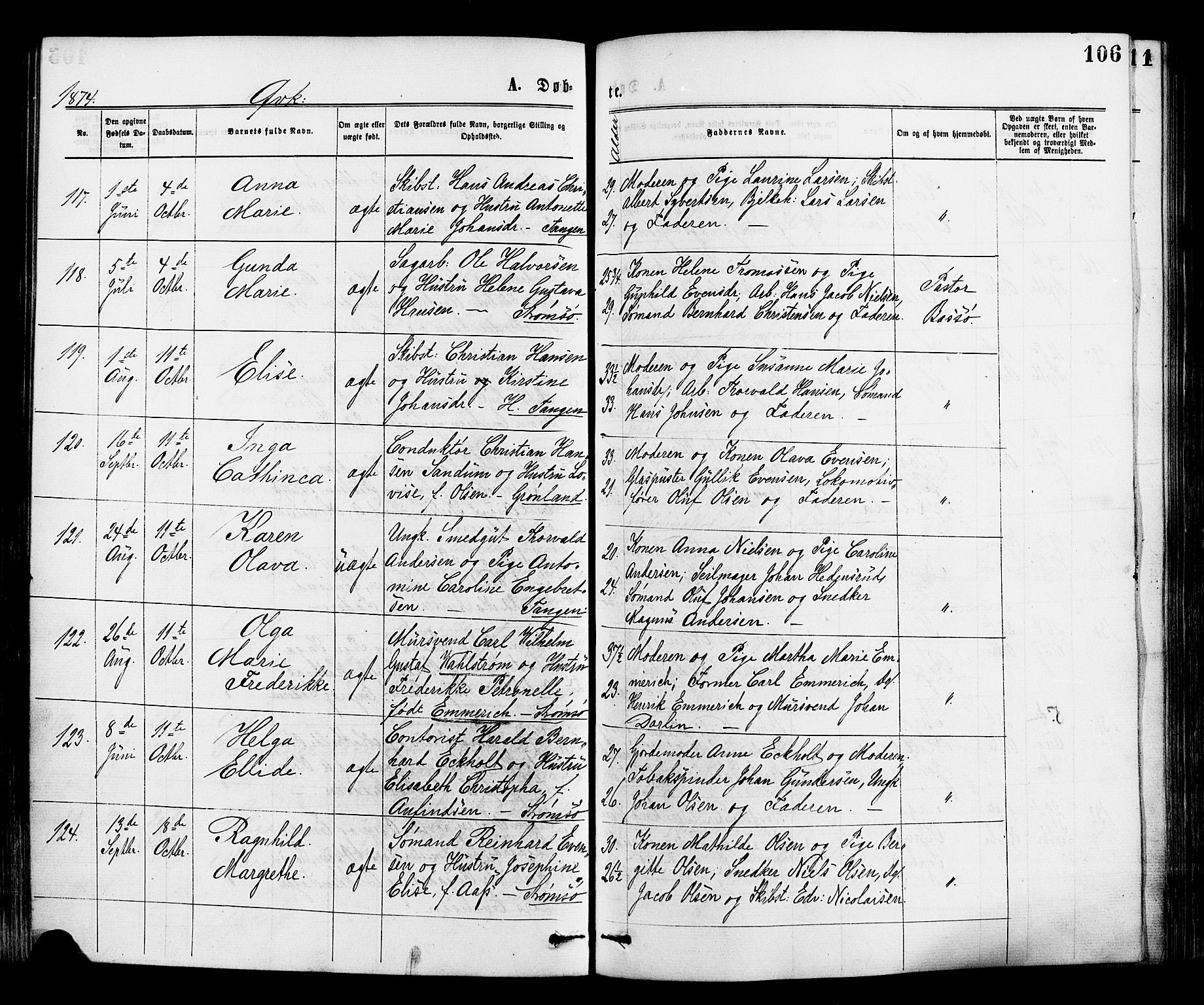 Strømsø kirkebøker, AV/SAKO-A-246/F/Fa/L0019: Ministerialbok nr. I 19, 1874-1877, s. 106