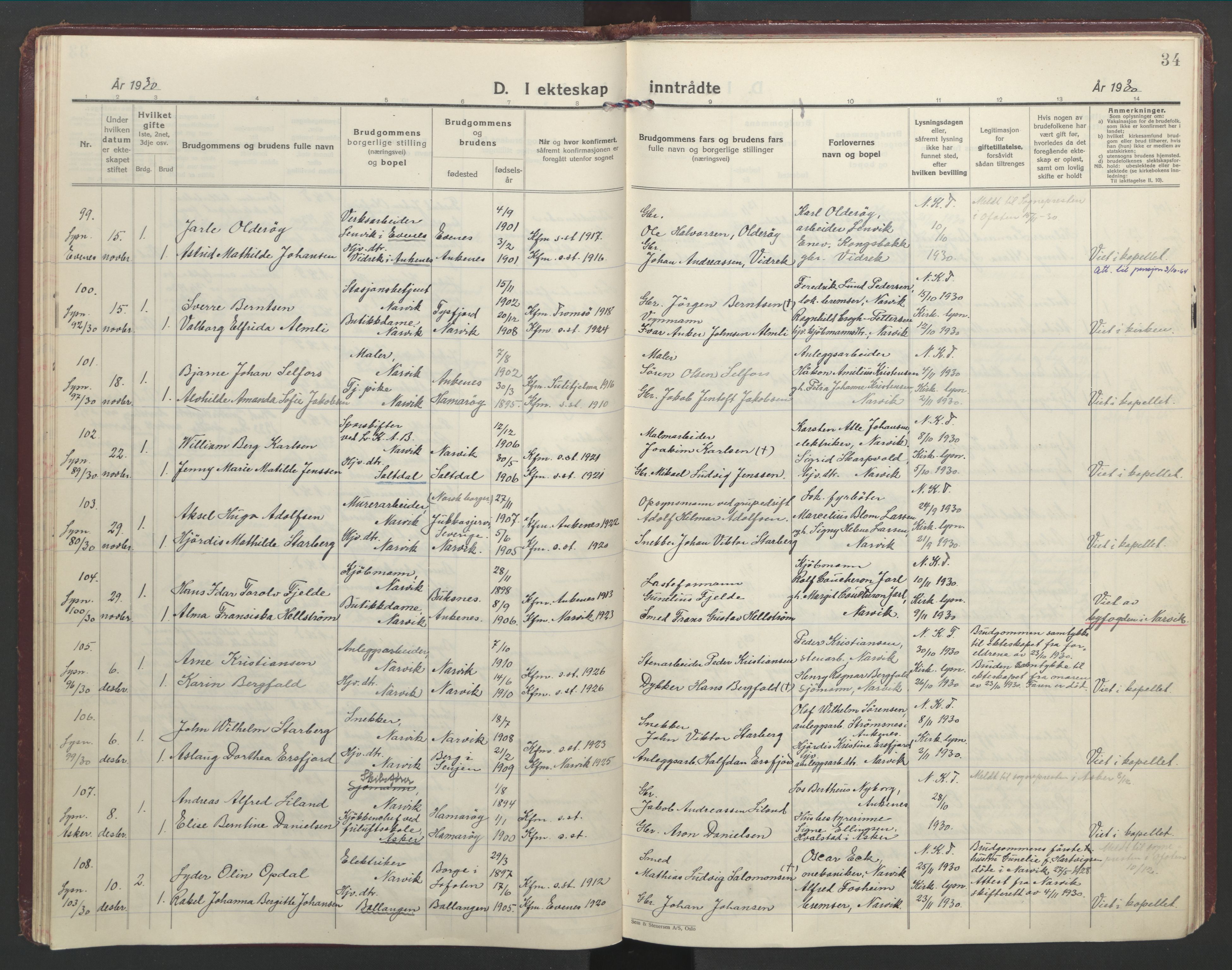 Ministerialprotokoller, klokkerbøker og fødselsregistre - Nordland, AV/SAT-A-1459/871/L1006: Ministerialbok nr. 871A22, 1928-1936, s. 34