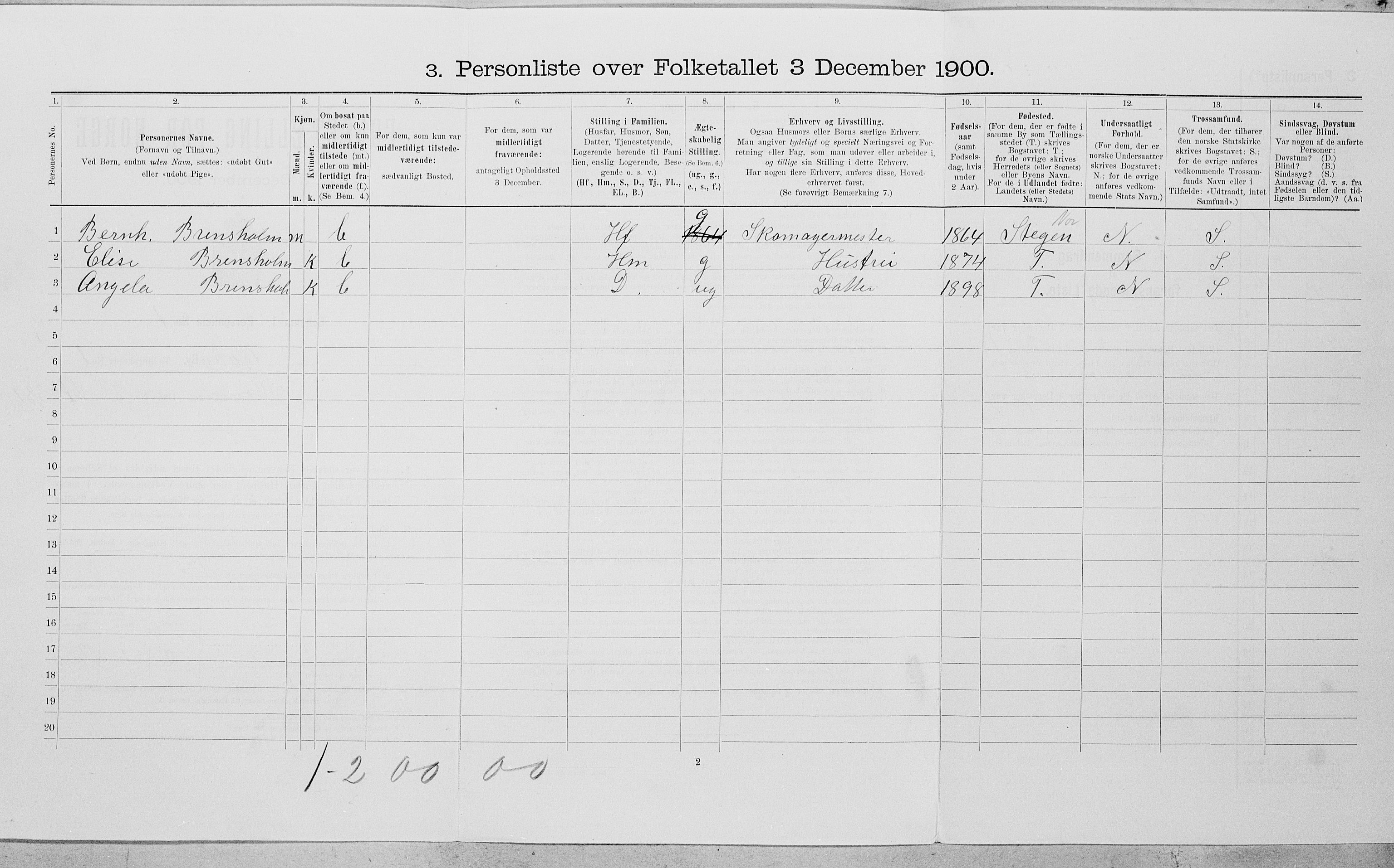 SAT, Folketelling 1900 for 1804 Bodø kjøpstad, 1900, s. 161
