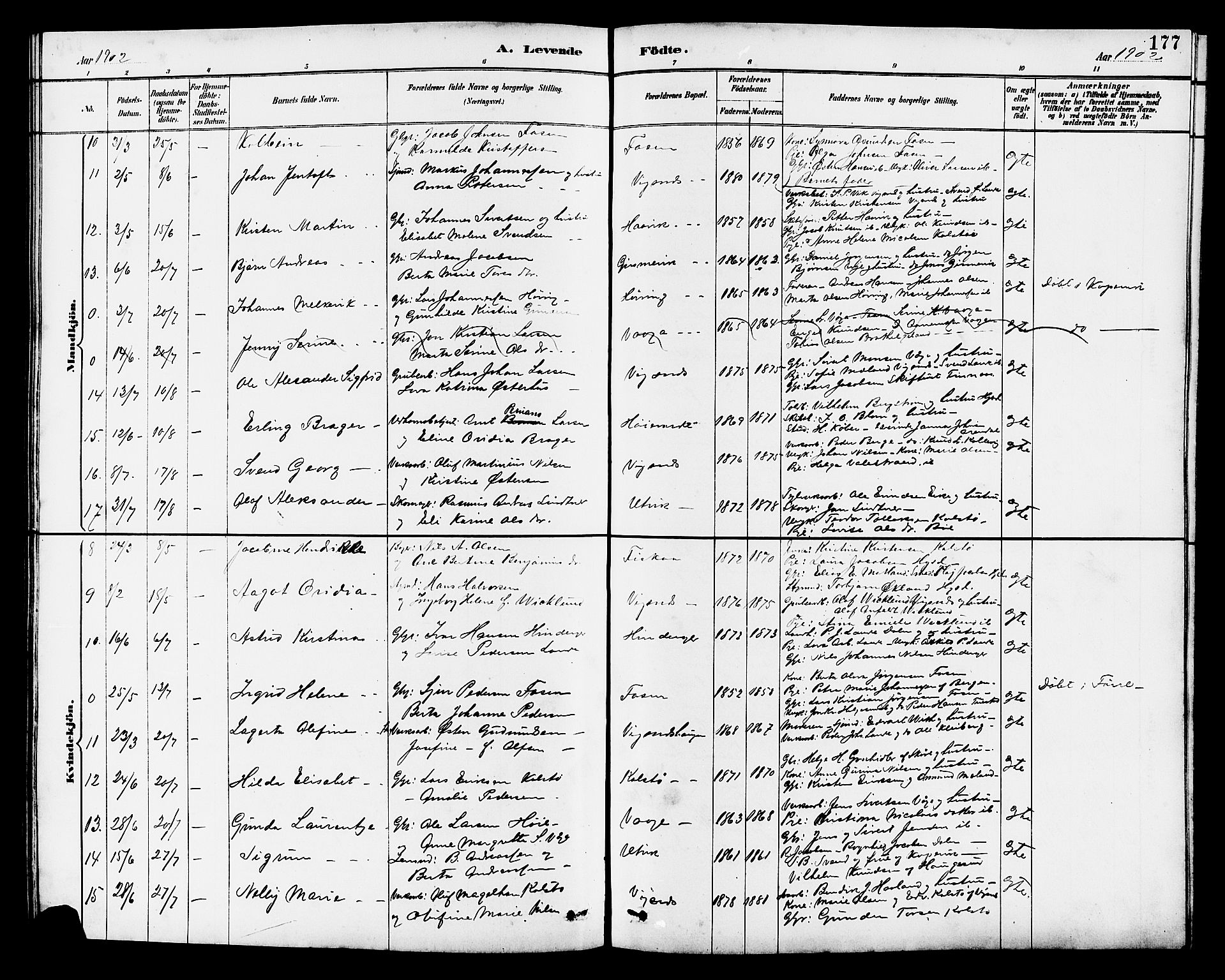 Avaldsnes sokneprestkontor, AV/SAST-A -101851/H/Ha/Hab/L0007: Klokkerbok nr. B 7, 1885-1909, s. 177