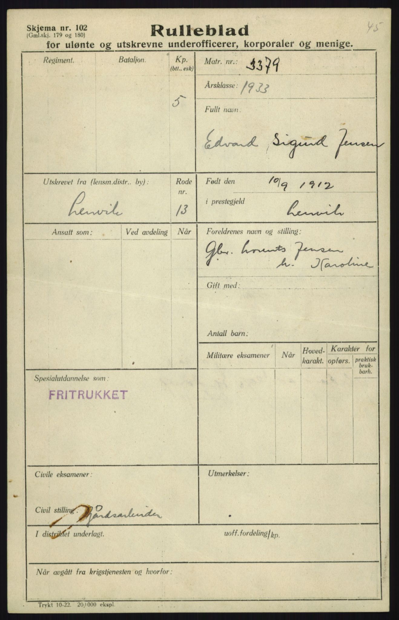 Forsvaret, Troms infanteriregiment nr. 16, AV/RA-RAFA-3146/P/Pa/L0017: Rulleblad for regimentets menige mannskaper, årsklasse 1933, 1933, s. 537