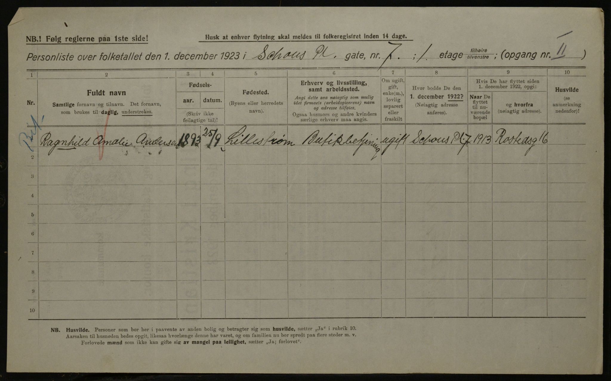 OBA, Kommunal folketelling 1.12.1923 for Kristiania, 1923, s. 100313