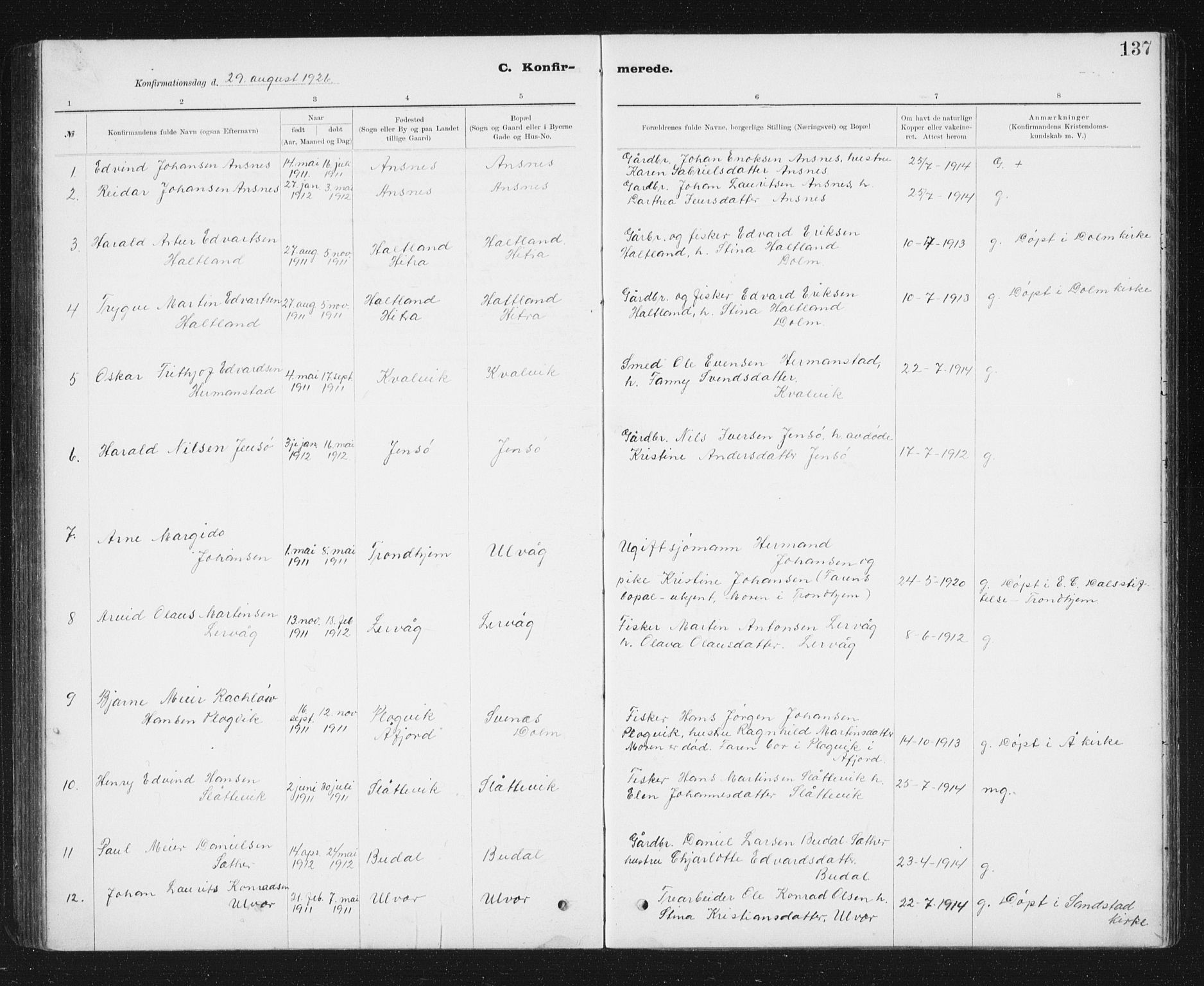 Ministerialprotokoller, klokkerbøker og fødselsregistre - Sør-Trøndelag, AV/SAT-A-1456/637/L0563: Klokkerbok nr. 637C04, 1899-1940, s. 137