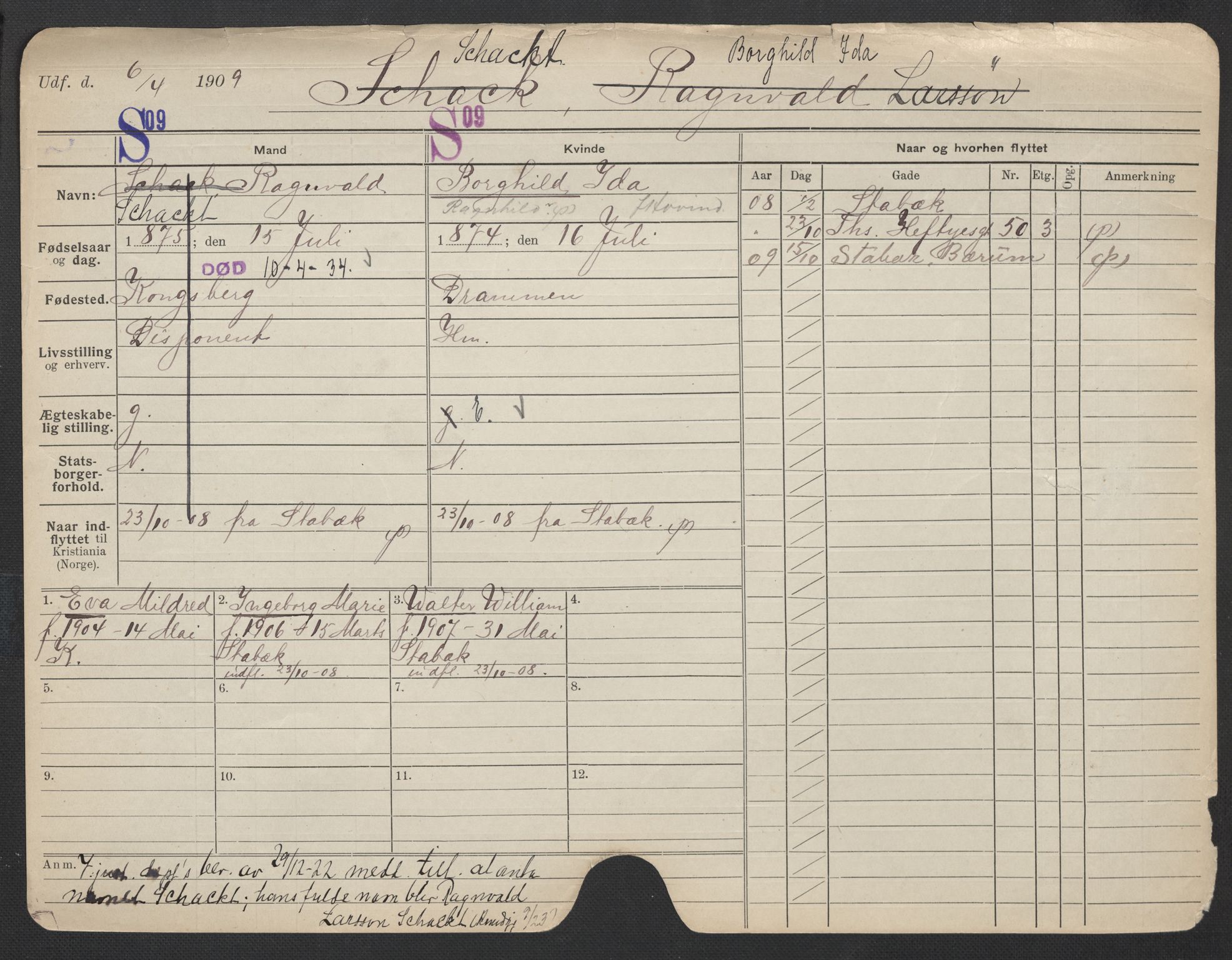 Oslo folkeregister, Registerkort, AV/SAO-A-11715/F/Fa/Fac/L0023: Kvinner, 1906-1914, s. 872a