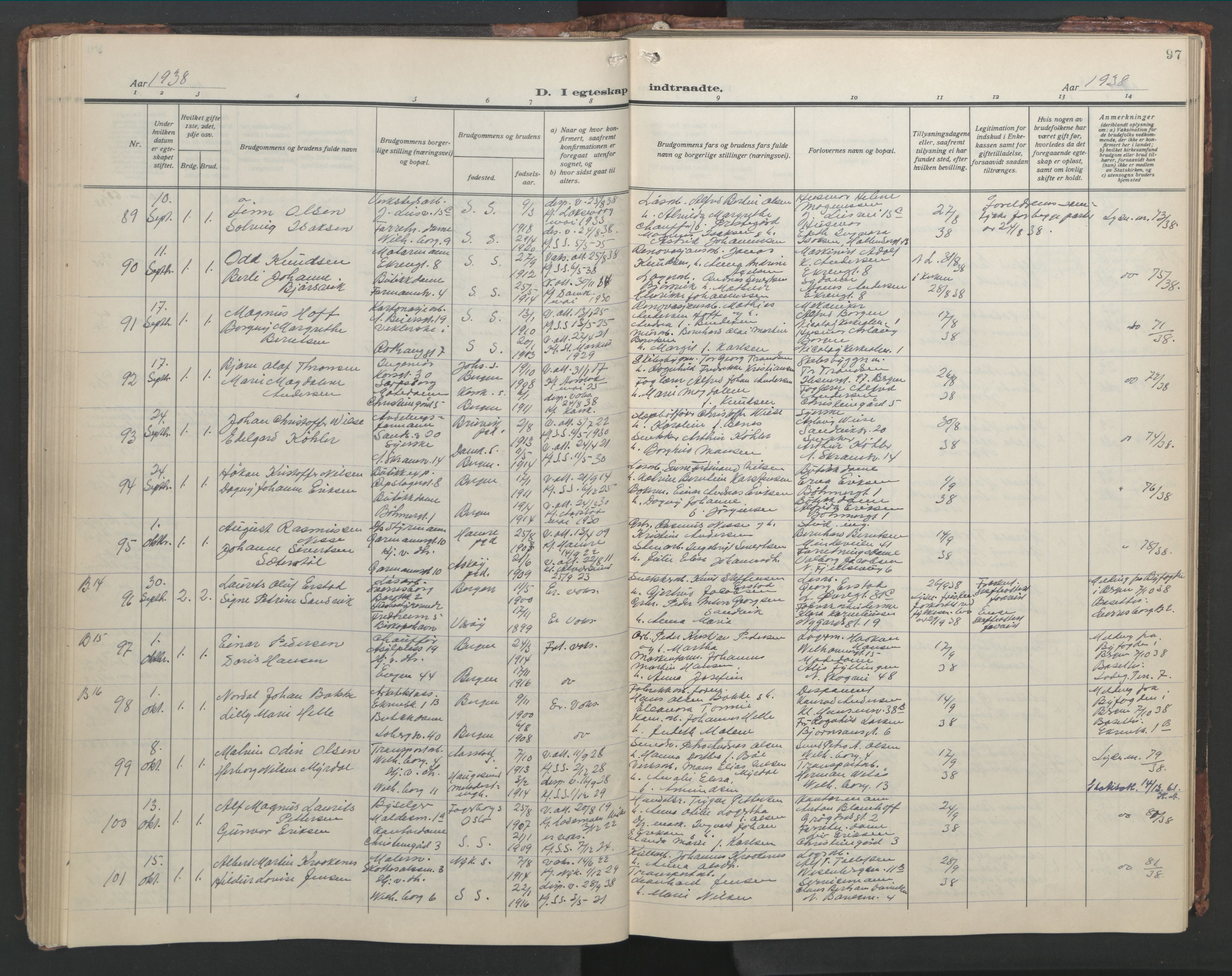 Sandviken Sokneprestembete, AV/SAB-A-77601/H/Hb/L0015: Klokkerbok nr. D 2, 1929-1953, s. 96b-97a