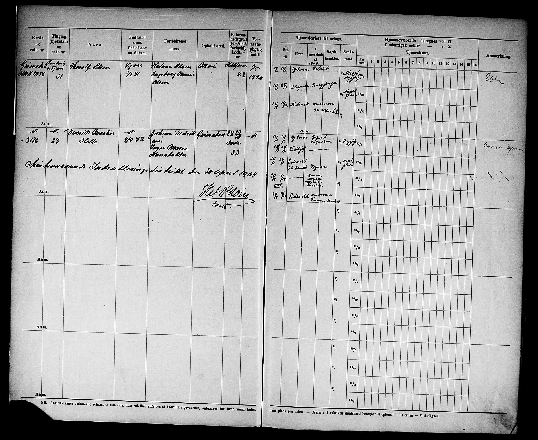 Kristiansand mønstringskrets, SAK/2031-0015/F/Fd/L0006: Rulle sjøvernepliktige, C-6, 1904, s. 3