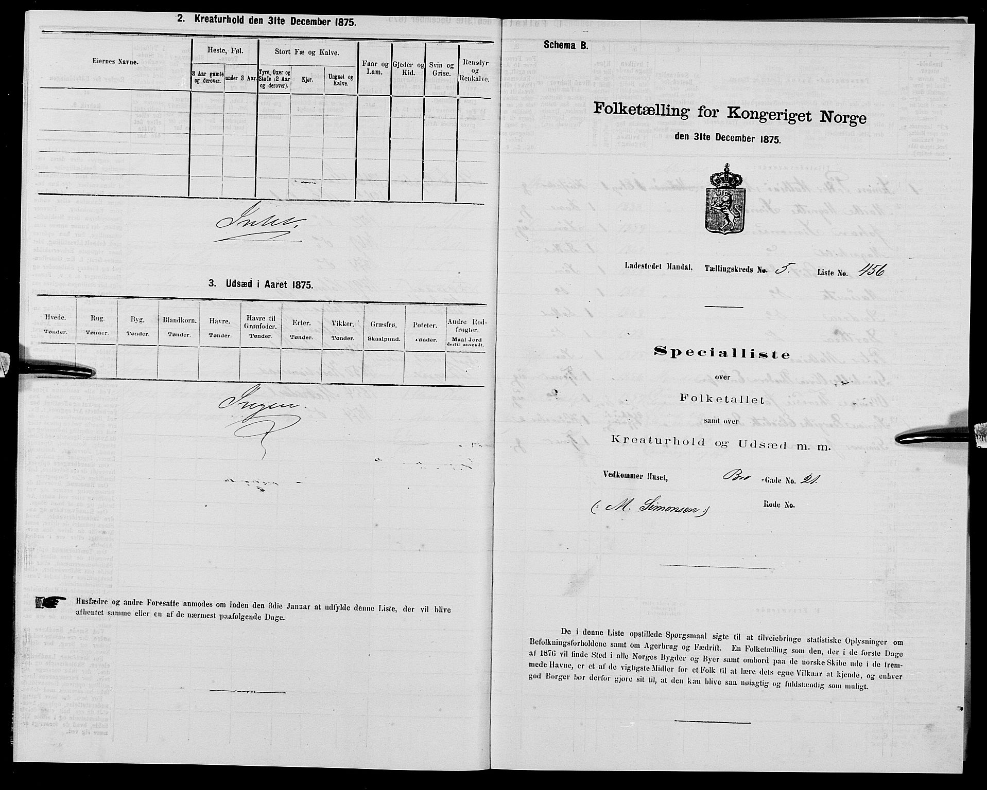 SAK, Folketelling 1875 for 1002B Mandal prestegjeld, Mandal ladested, 1875, s. 958