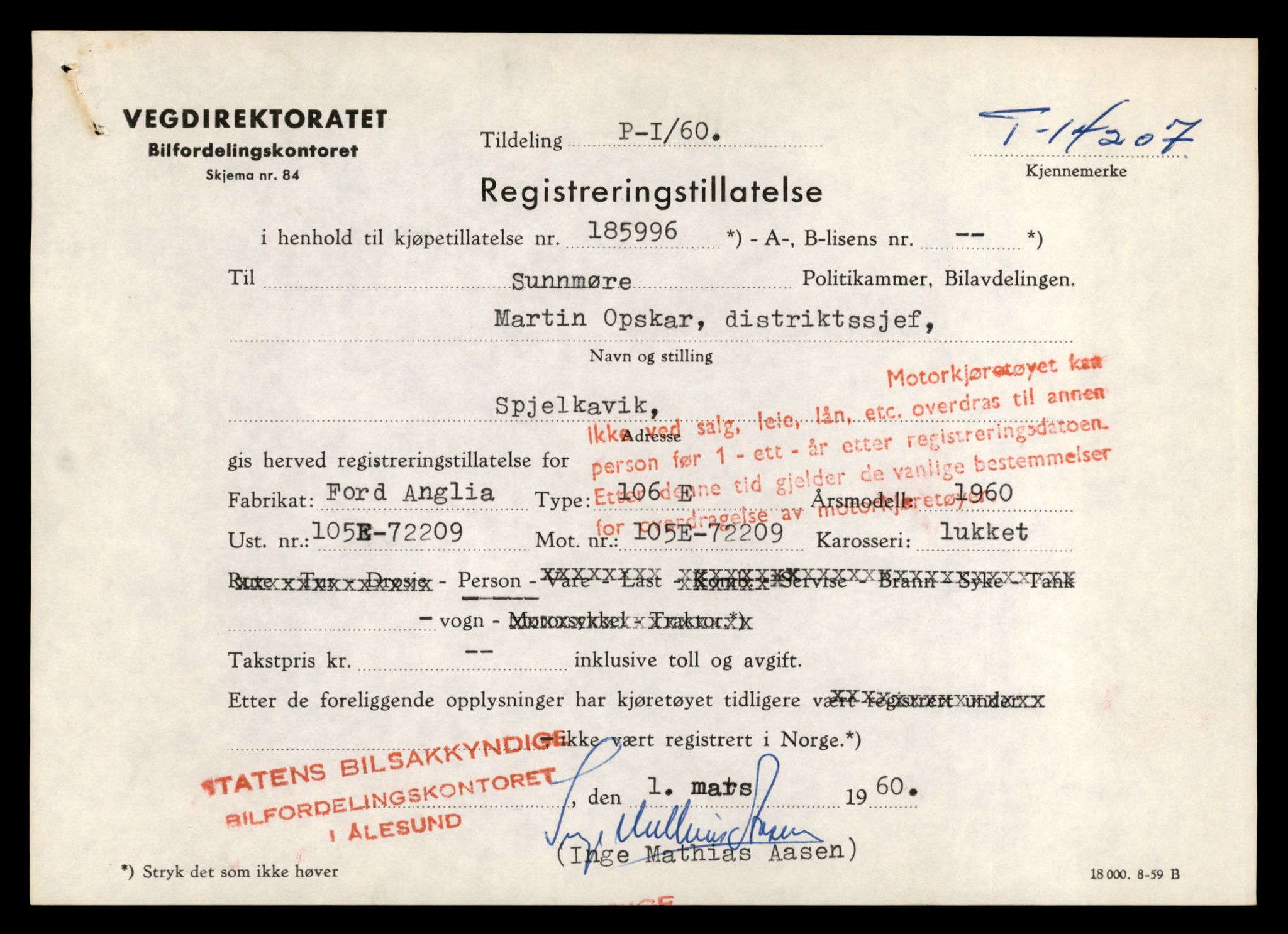 Møre og Romsdal vegkontor - Ålesund trafikkstasjon, AV/SAT-A-4099/F/Fe/L0044: Registreringskort for kjøretøy T 14205 - T 14319, 1927-1998, s. 75