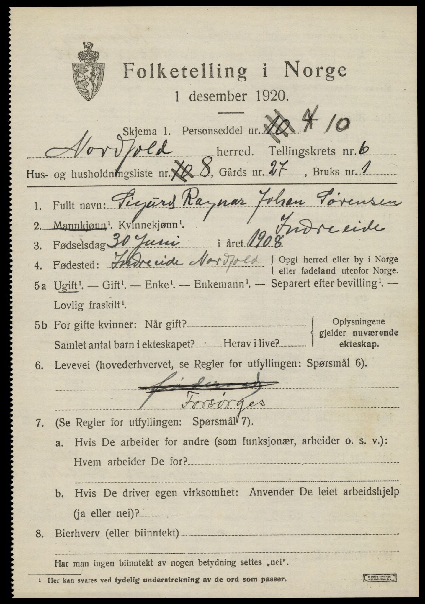 SAT, Folketelling 1920 for 1846 Nordfold herred, 1920, s. 2817