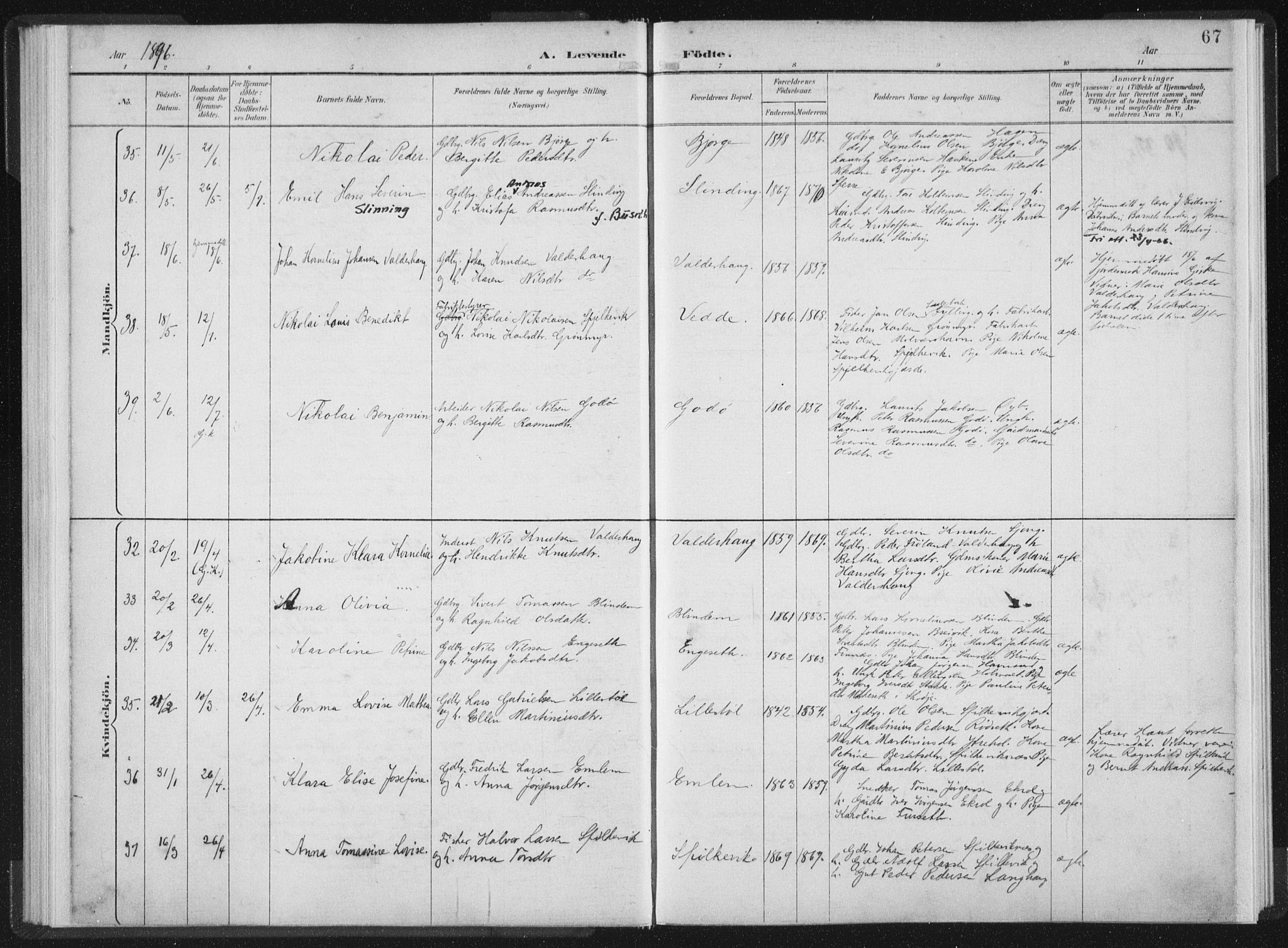 Ministerialprotokoller, klokkerbøker og fødselsregistre - Møre og Romsdal, AV/SAT-A-1454/528/L0405: Ministerialbok nr. 528A14, 1891-1906, s. 67