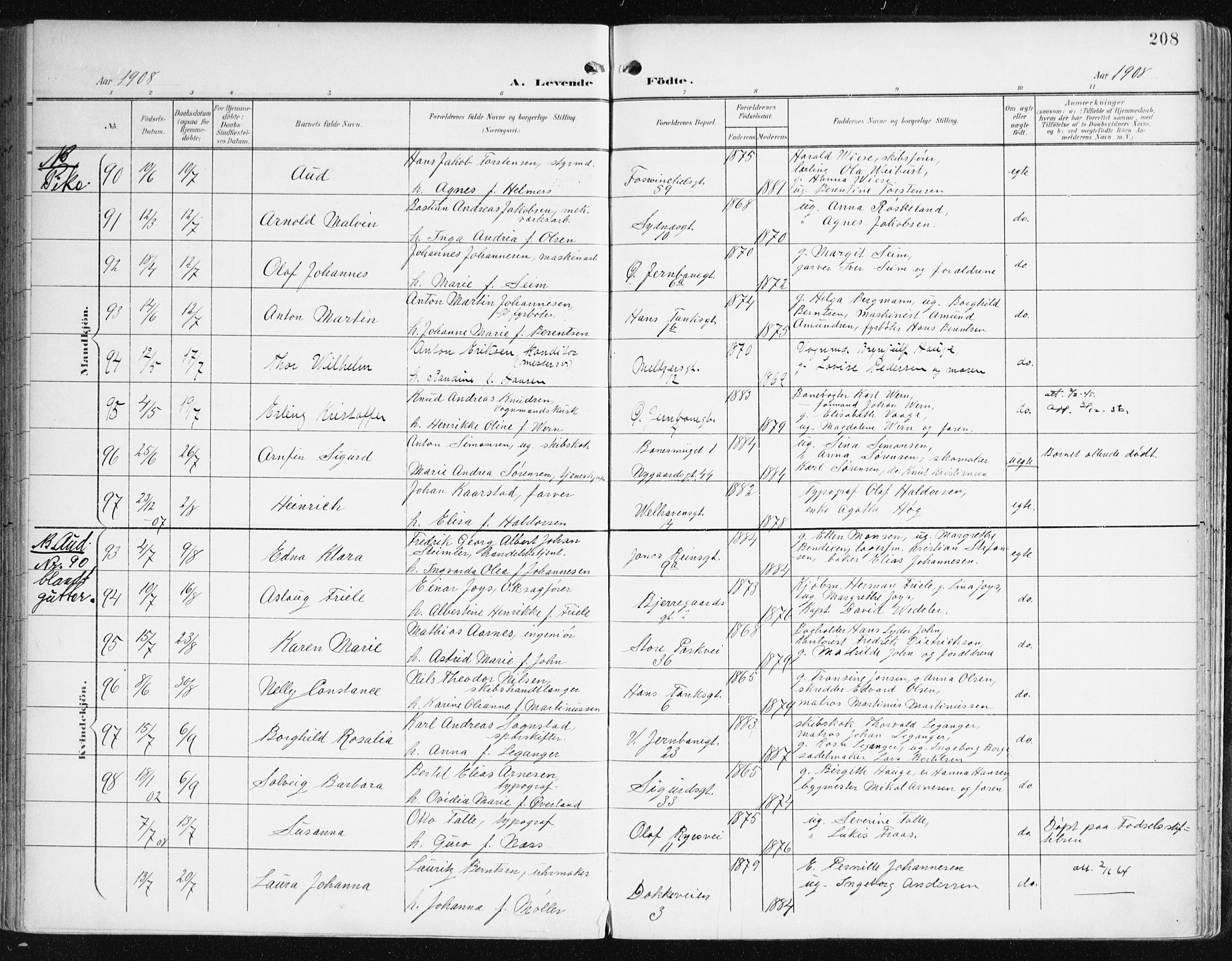 Johanneskirken sokneprestembete, AV/SAB-A-76001/H/Haa/L0002: Ministerialbok nr. A 2, 1900-1912, s. 208
